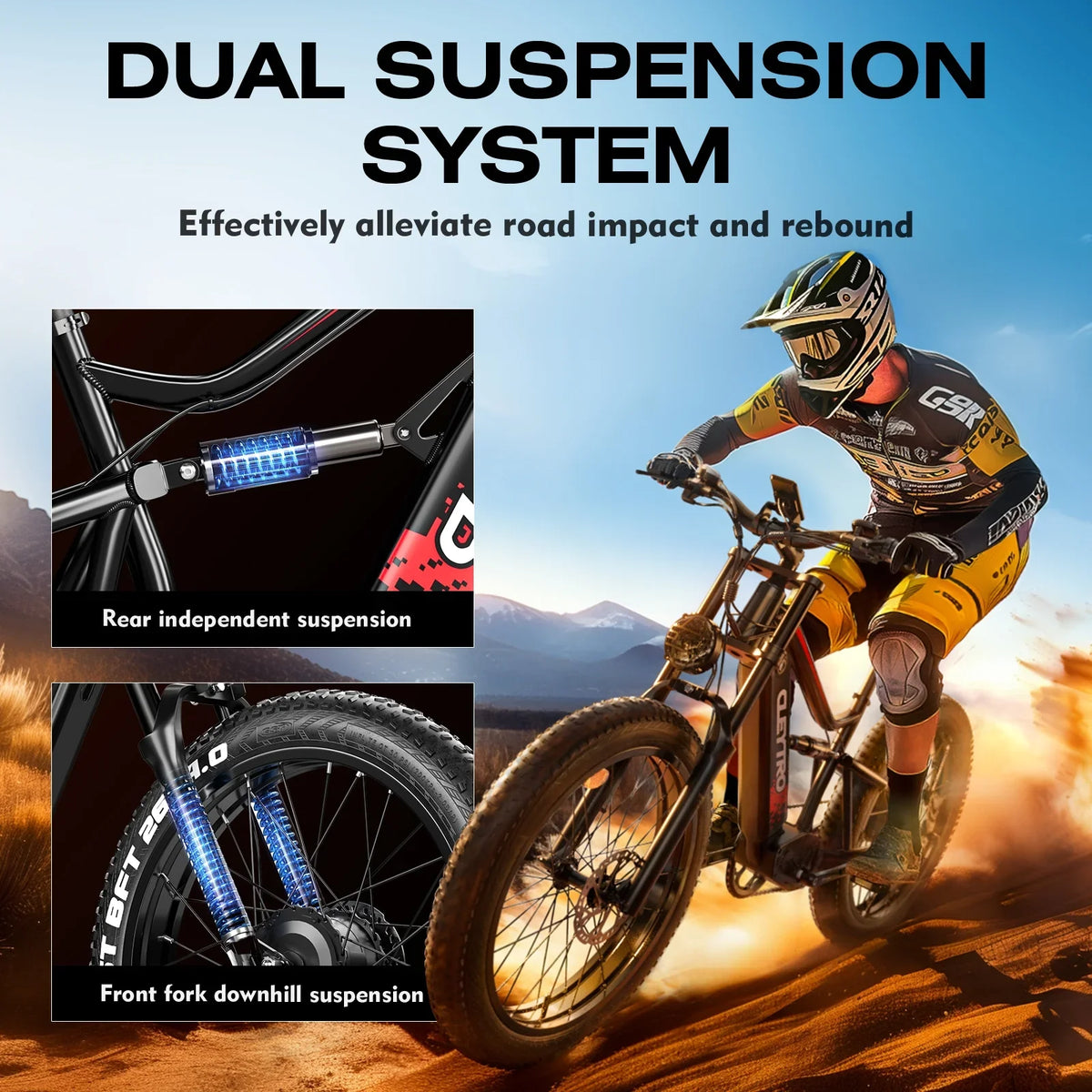 mountain fat bike, electric snow battery, absorbers, shock tire Adult brakes, beach electric double bike electric 7-speed 52V motor, bike double 750W 26*4 inch 19Ah