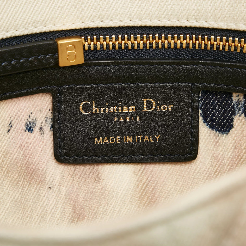 (Good) Fabric Caro Tie Authenticated Small Pre-Owned White Bag Denim Crossbody Dior Dye Unisex