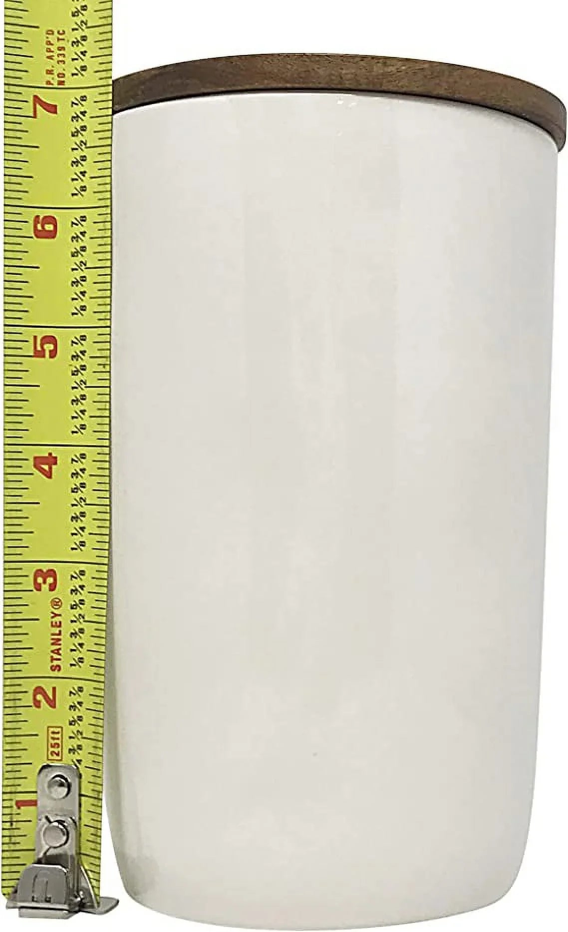 Dunn Rae sized Canister Ivory with Lid Medium Letters and Black Ceramic Wooden