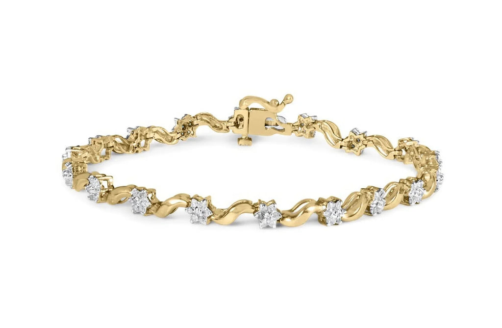1.00 Clasp Cut Yellow S-Link Floral Clarity) Diamond Womens 7.50" Gold (I-J of 10k Color, Round Brilliance Cttw Prong Bracelet Box Haus I2-I3