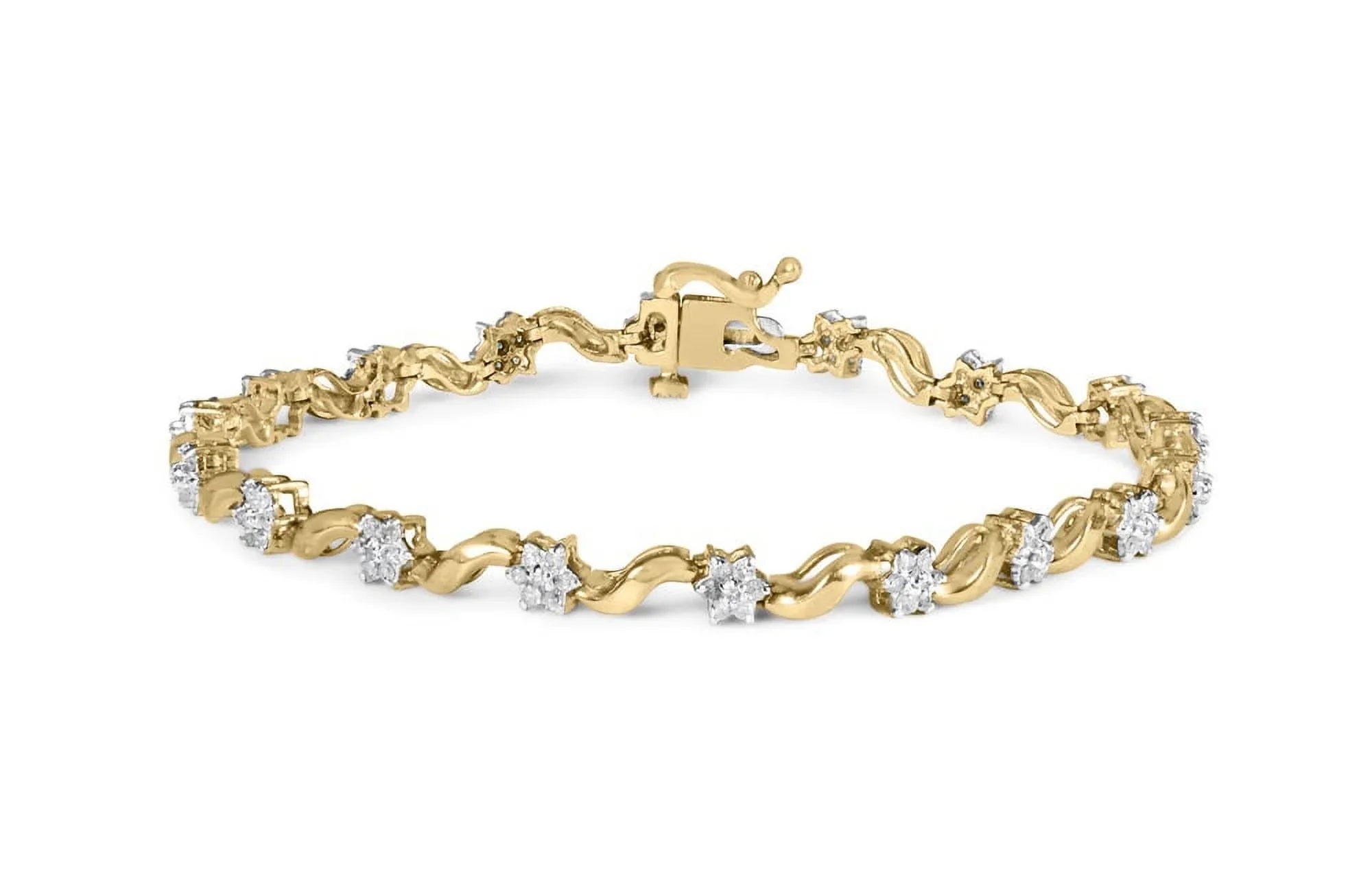 1.00 Clasp Cut Yellow S-Link Floral Clarity) Diamond Womens 7.50" Gold (I-J of 10k Color, Round Brilliance Cttw Prong Bracelet Box Haus I2-I3