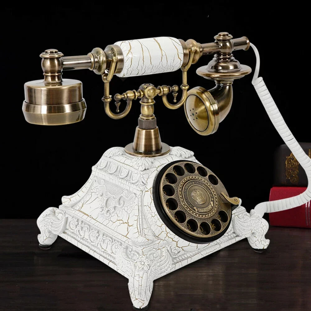 and Wired Resin Decoration Telephone Telephone Antique (White) Chic Dial Hotel for Elegant Decoration Old-Fashioned Antique Retro Machine Desktop Practical Home Landline Rotary Office European