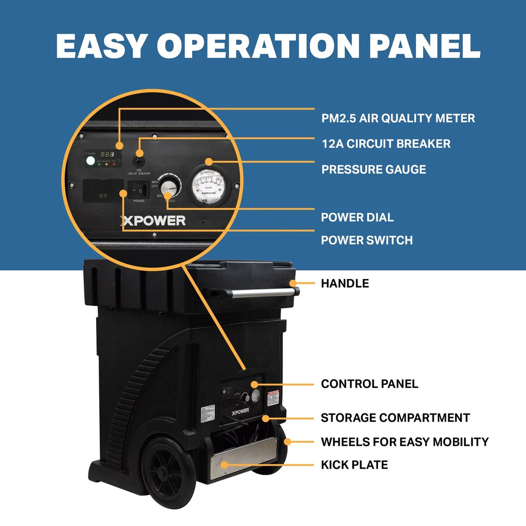 Scrubber XPOWER Spaces Industrial, Speed System, Air Negative MEGA Purification Heavy & Machine, Air Control Volume with Variable Duty, Large Air Commercial AP-2500D for Filtration HEPA