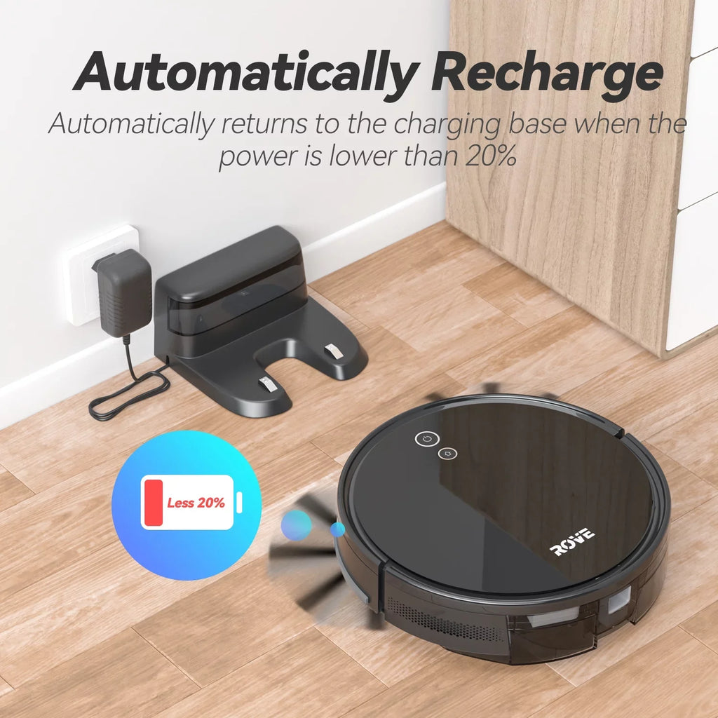Battery Life Carpet Ideal Strong & Pa 600ML Dustbin, Rove Robotic Automatic Robot Suction 2000 Self-Charging, Vacuum Pet Floor Cleaner, with and Pile 2600mAh Hard Care, for Sweeper Low