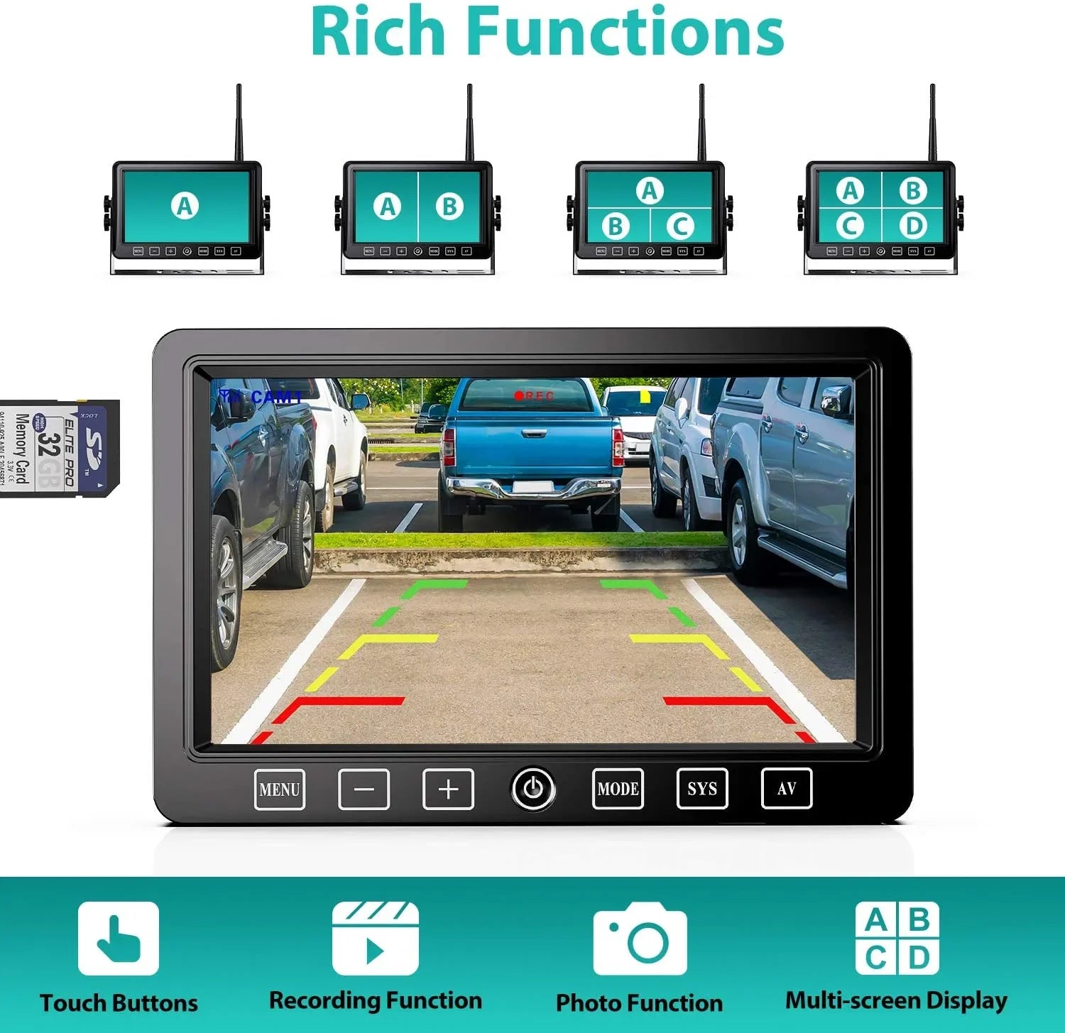 Night 7'' Monitor Backup Backup FY01 Rear Car xRoose Vision Recorder View Camera Camera Moistureproof
