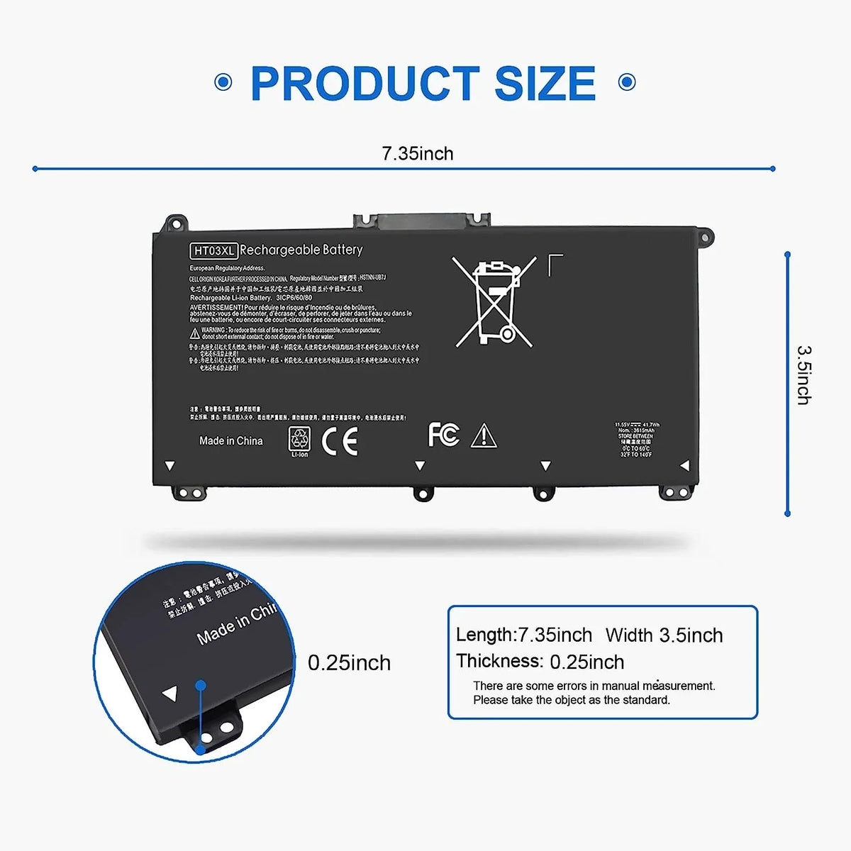 14-CK0001LA 245 14-CK0061ST 14-CK L11119-855 y for HT03XL HP 15-CS Laptop 14-CE 14-DQ Pavilion G7 41.7Wh 240