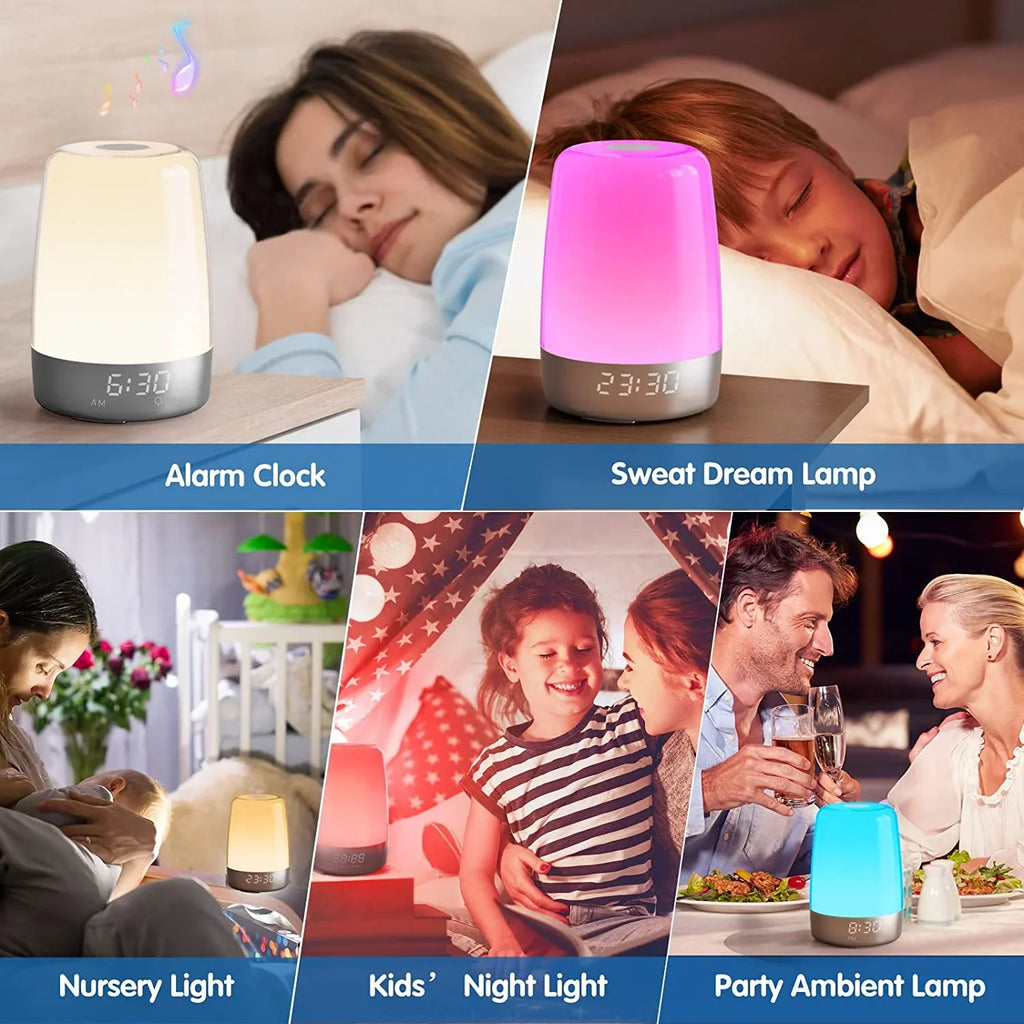 Kid Bedside Simulation Bedroom Lights, Wake Dimmable Timer Snooze Aid, Up Nursery for Light Lamp Sound Sleep Sleepers RGB Light Clock 7 Alarms, Night Heavy Alarm Sun Sunrise 7 Natural Adults,