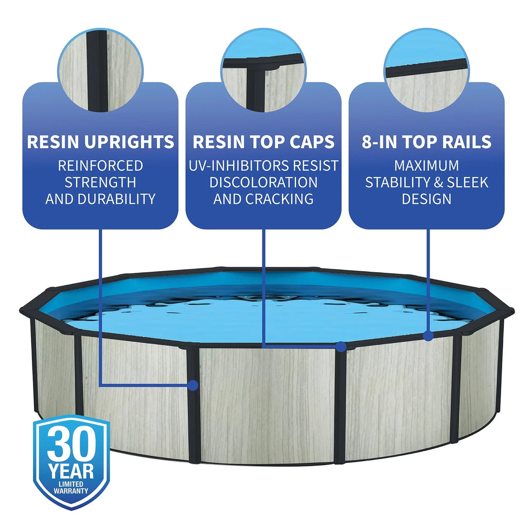with Round Blue Top Pool 8-in Wave Rail Deep 18-ft Package Savannah Hybrid 52-in