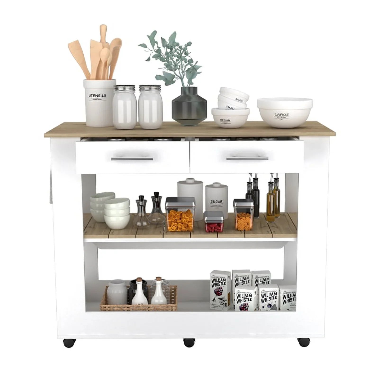 Sink 2-Piece Home Kitchen with and Square Wood Island Utility Set