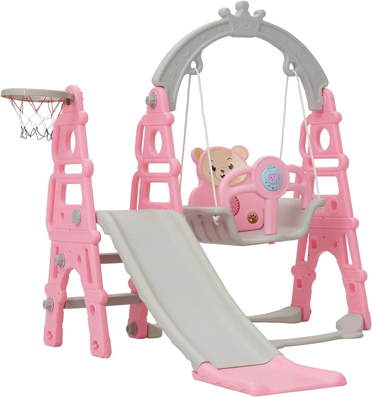 Set, Stairs, Indoor 1 Slide Kinbor for Basketball Climber Slide Extra Easy Toddler Pink in & Slide Baby Playset with Playground Outdoor 5 & Hoop, Swing Climb Long
