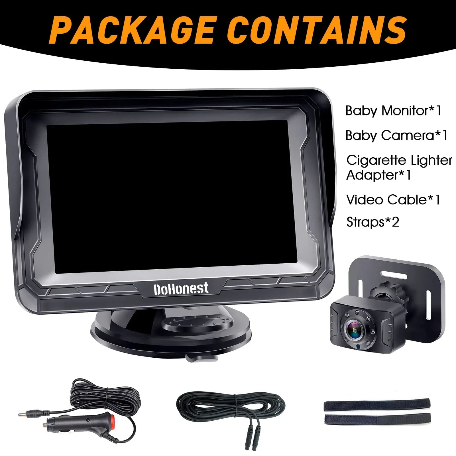 Easy -V33 Backseat DoHonest Vision 3 Plug and Kids 360&deg; Rear Crystal Car Baby Car Camera Night with Play Install 1080P: Two Monitor Facing Camera Rotating Baby Camera Mins