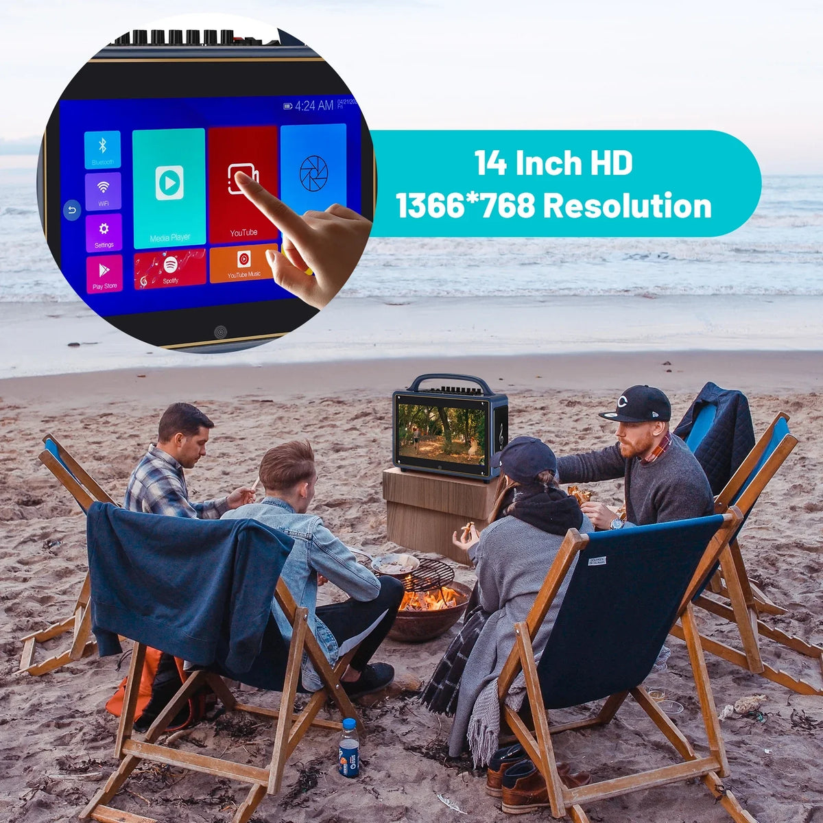 Adults&Kid,14”HD Streaming Machine Loudspeaker Wireless 12/4+64G,Support Portable Systems Screen/Android for Touch Karaoke BT Microphone/WiFi/USB/SD/PC/TV/Phones/HDMI