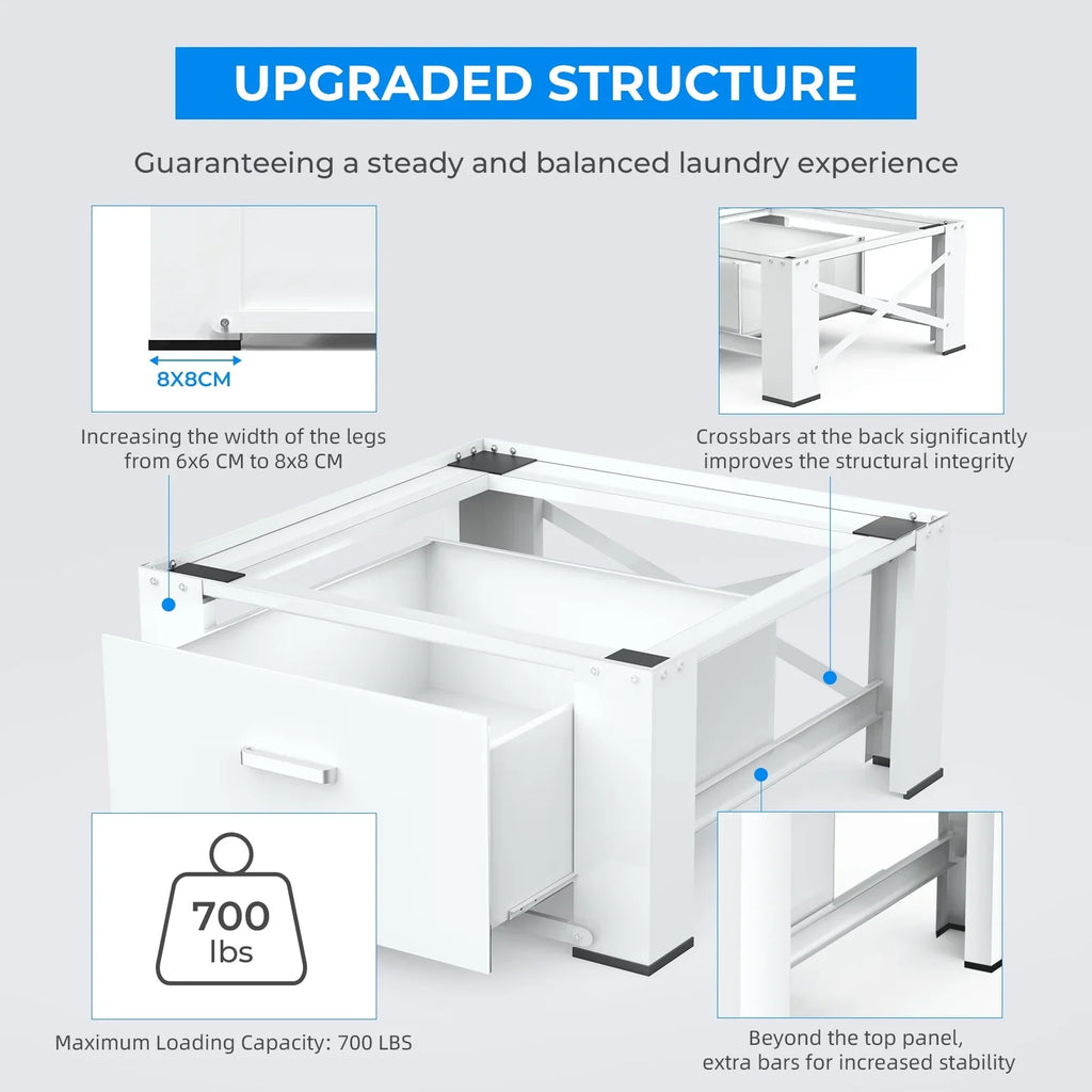 Steel, 29" Stands, Pack 28"× Dryer and Washer Laundry 2 Pedestals, White Inlife Pedestals Heavy Washing Duty Stainless Dual Machine
