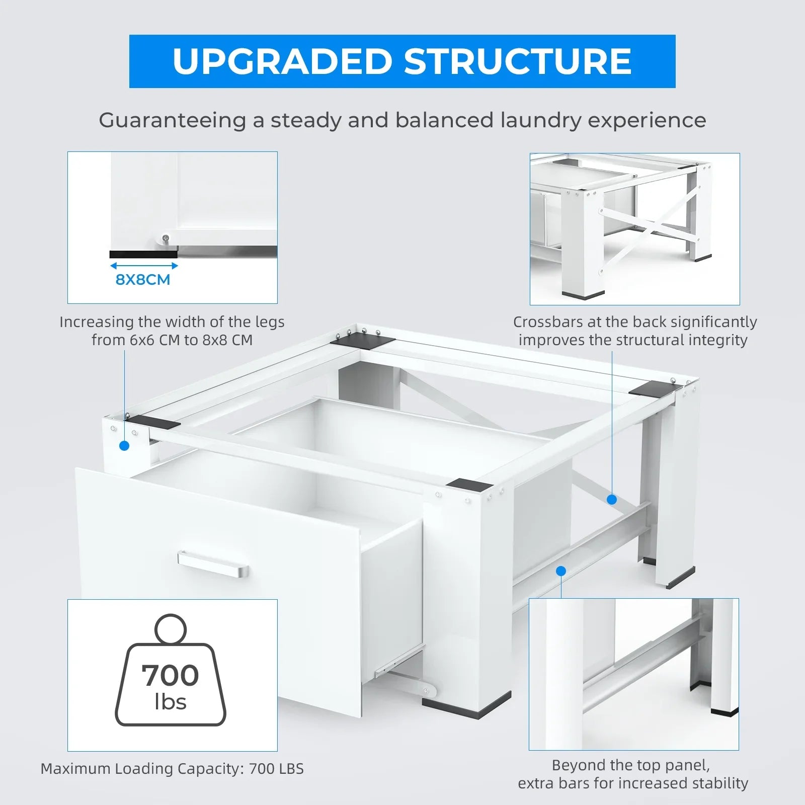 Steel, 29" Stands, Pack 28"× Dryer and Washer Laundry 2 Pedestals, White Inlife Pedestals Heavy Washing Duty Stainless Dual Machine