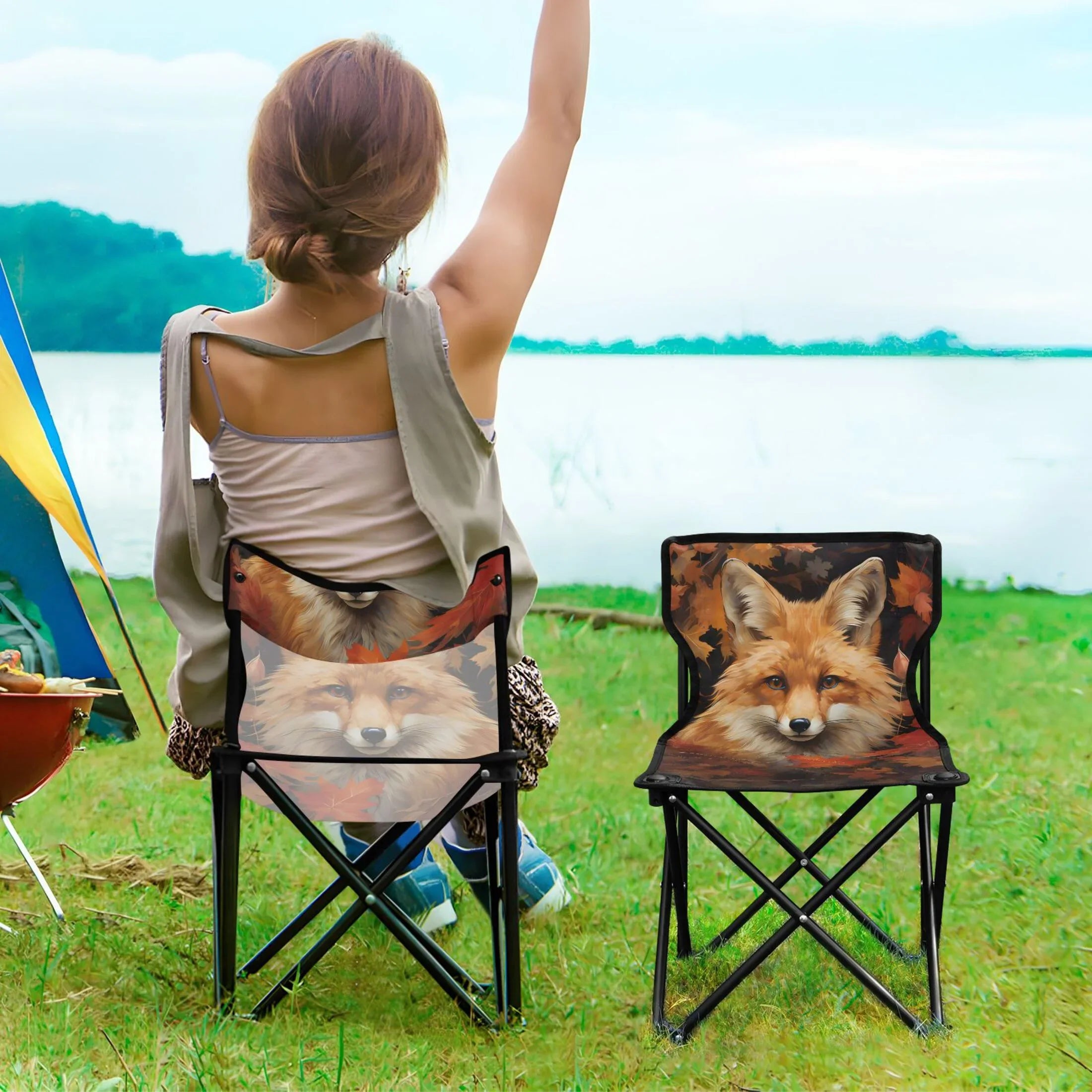 Lawn Beach Fox Chair Autumn Leaves with Bag Fishing in Folding Chair to Chair Camping 220LBS Carry Support Portable Outdoor Chair
