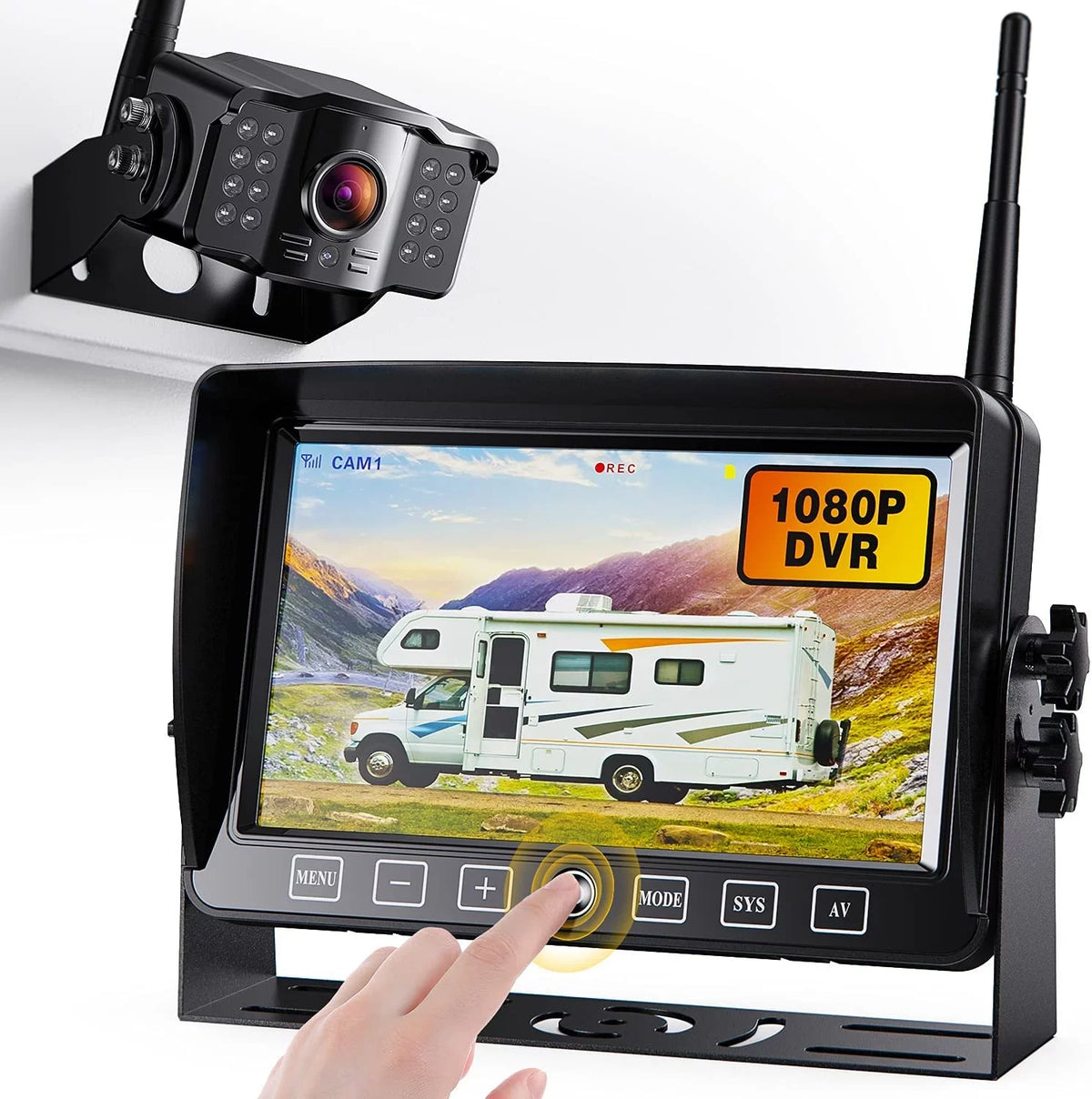 '+ Monitor Trailer, DVR Extra Camper, Kit Touch Camera with Monitor Button Xroose for Range 7” View Motorhome Rear Pickup Signal CM1 Recorder for Long 1080P RV Wireless Camera Truck Backup