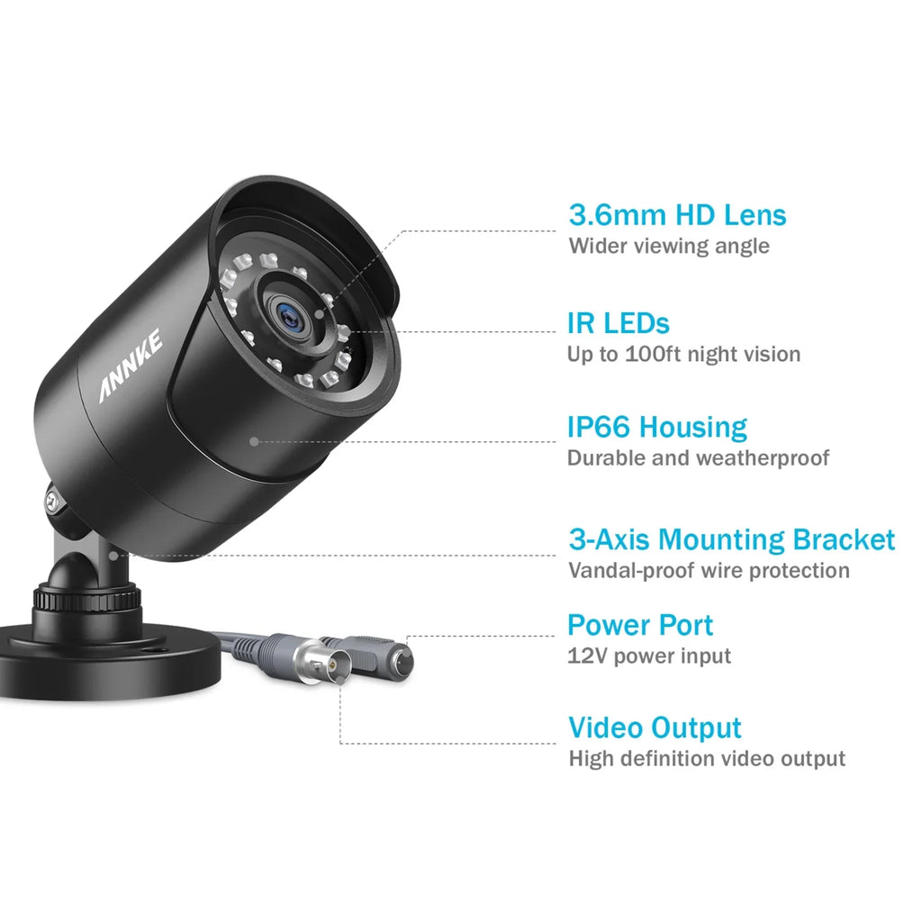 Camera 4 Security Outdoor Home Moistureproof, Pack Indoor, Surveillance 1920TVL, 1080P Vision, Night/Day Camera Bullet IP66