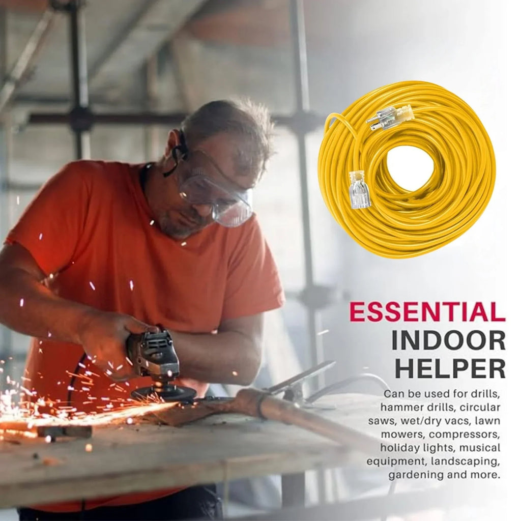 Yellow 3 Gauge, 1250W, Durable , & Flexible, Abrasion Oil 16 Cord 100 & Extension Lighted, Plug 125V, ft Smart - Fits. Prong, Use, 10 Outdoor Indoor LifeSupplyUSA Defensive,