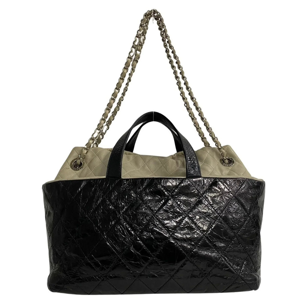 Chain Bag Handbag Leather Shoulder Patent 2way Black Matelasse (Good) 20309 Pre-Owned
