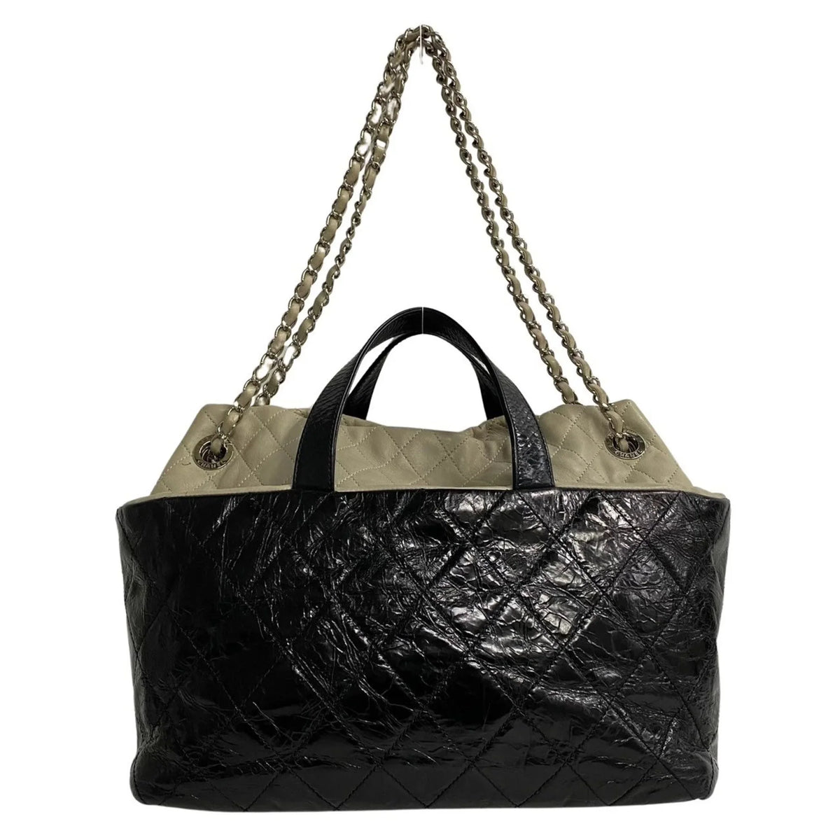 Chain Bag Handbag Leather Shoulder Patent 2way Black Matelasse (Good) 20309 Pre-Owned