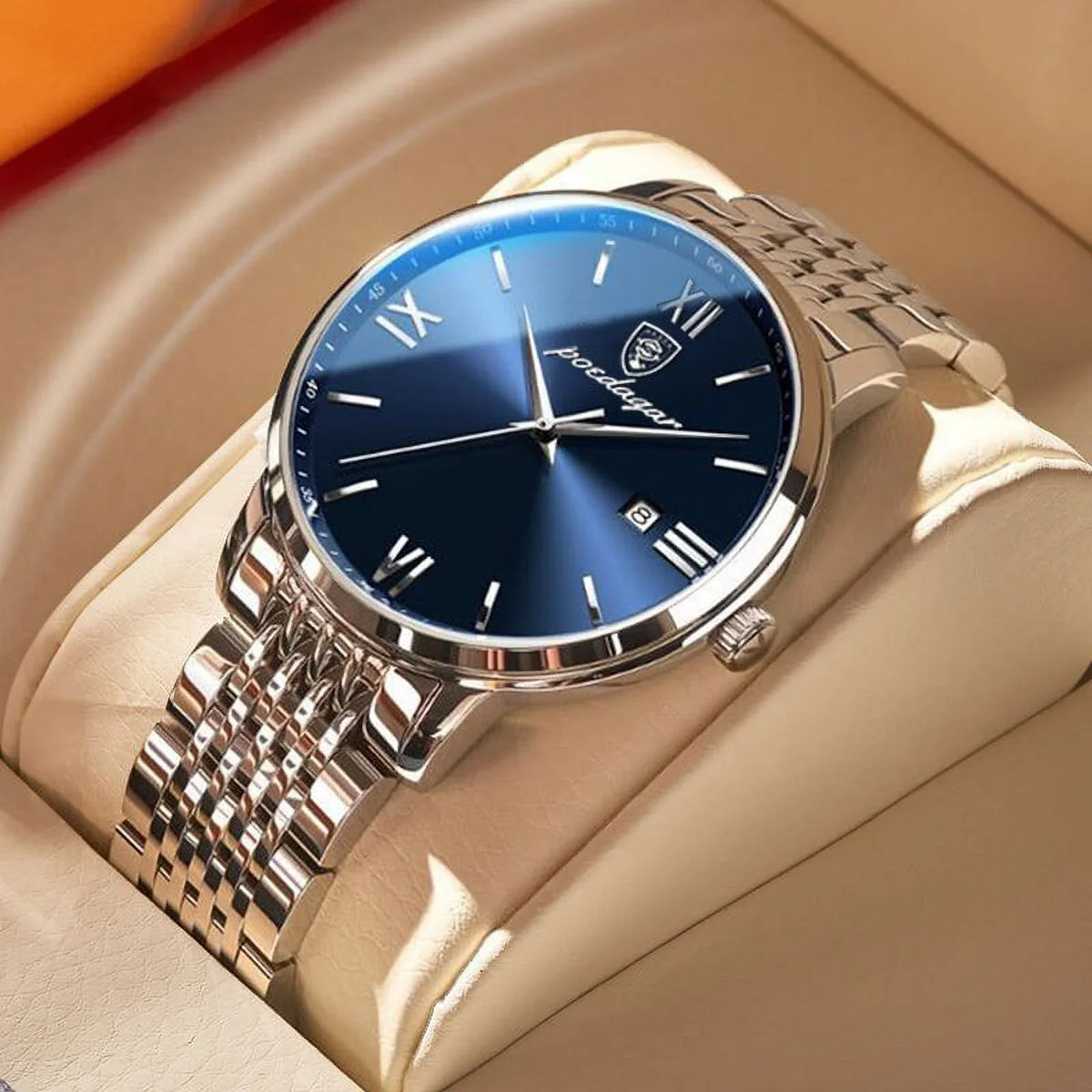 Calender POEDAGAR Cool Luxury Steel Week New Ultra-Thin Quartz Business Stainless Watches Fashion Wristwatch Waterproof Men