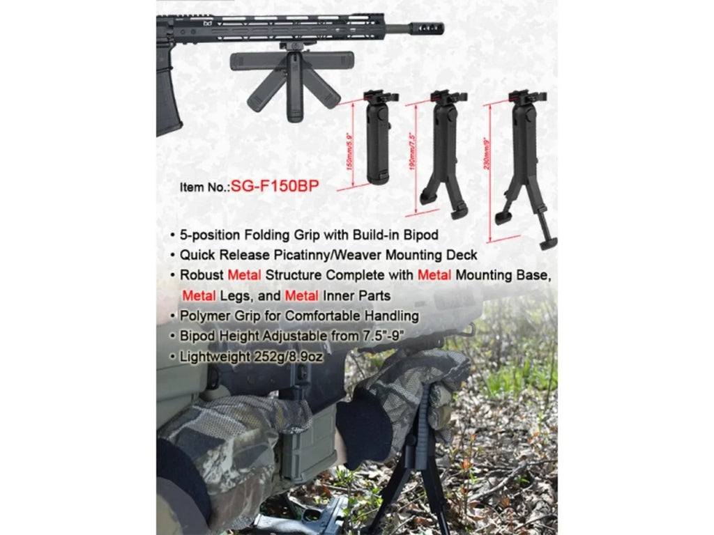 Lion Grip Gears 5-position Folding Bipod, Black Bipod
