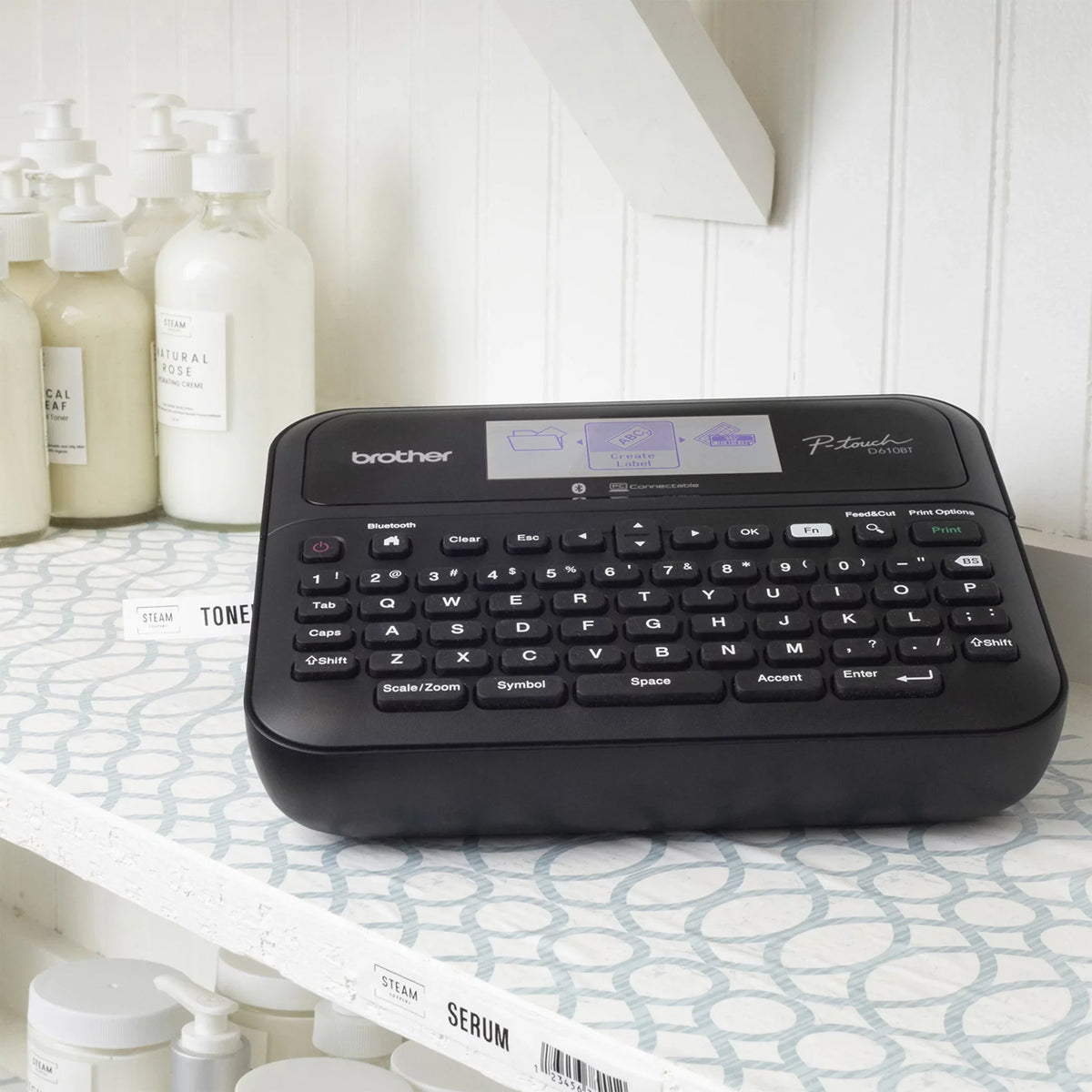 Label Connected includes case Sample Black with Professional Brother Business Print Label and 4m PT-D610BTVP on P-touch Bluetooth® Clear (12mm). ~1/2” Tape Maker Connectivity, carry