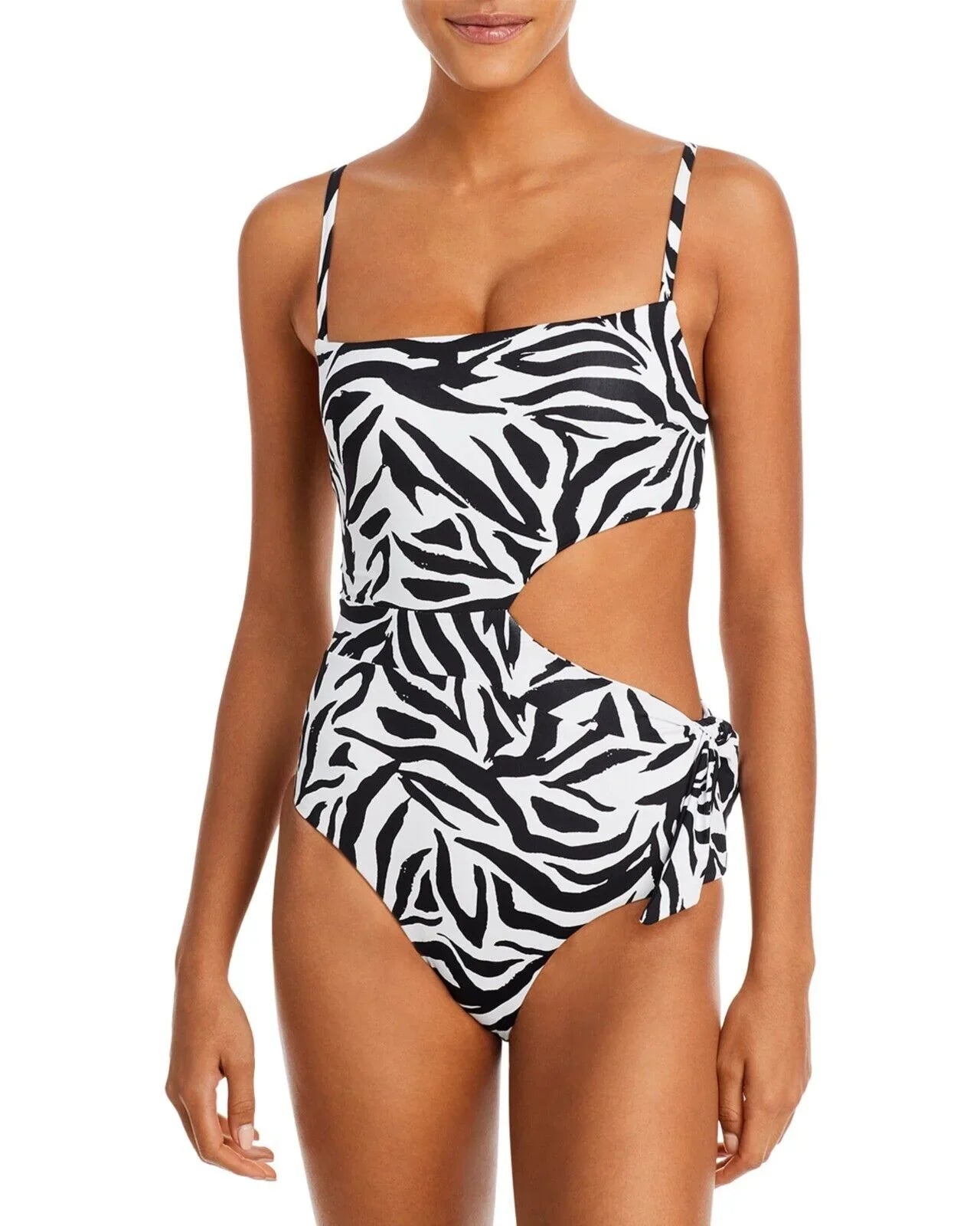Black B4HP Swim Swimsuit Zebra One Sashed Cutout Piece Women's