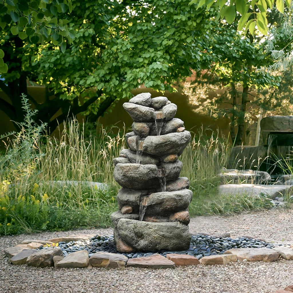 Fountain Moisturefall Floor Layer Fountain Stacked Outdoor Courtyard Garden 4 Cascading Resin For Fountain, Decorative Rock Backyard