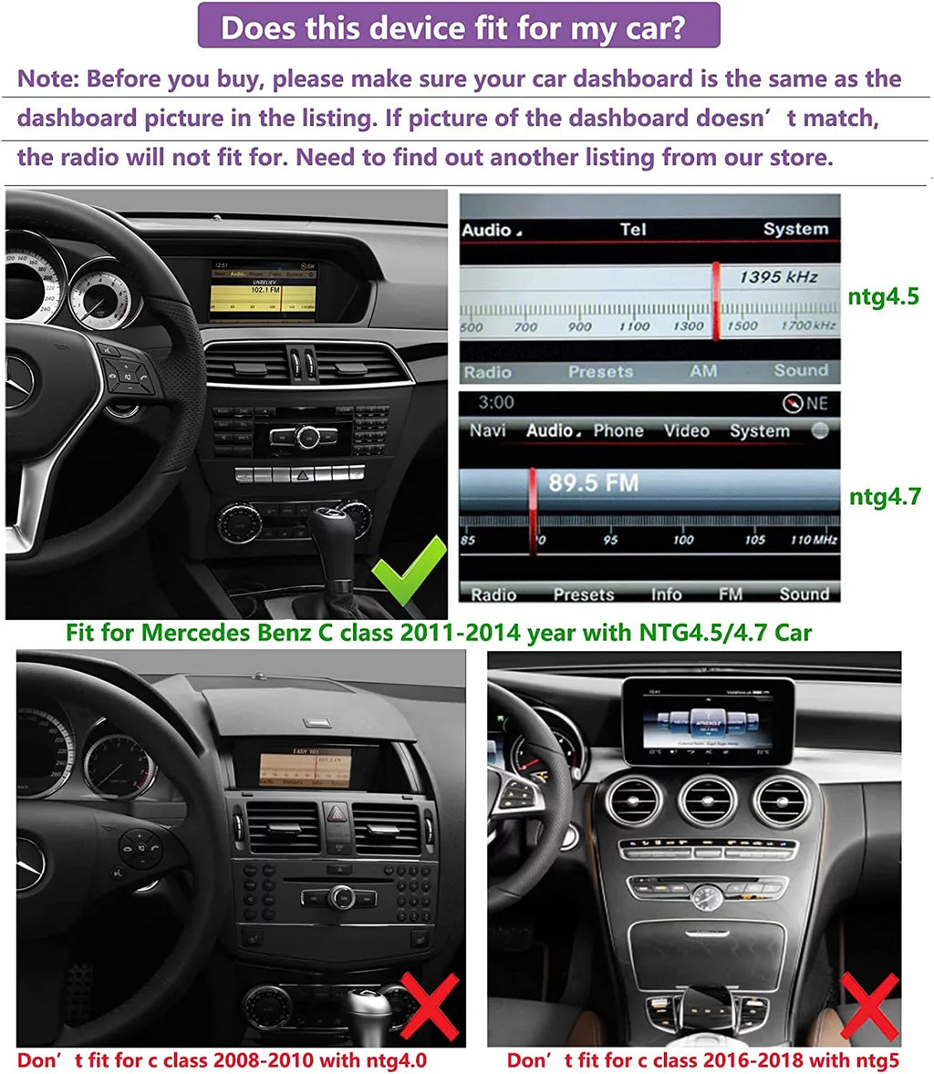 C Screen Mirrorlink W204 NTG4.5/4.7, Wireless 13 Benz Road Car Mercedes Android Touch Top Supports CarPlay with 10.25" Class for Android Screen 8GB+256GB 2011-2014 Car Wired Stereo Year Touch Auto
