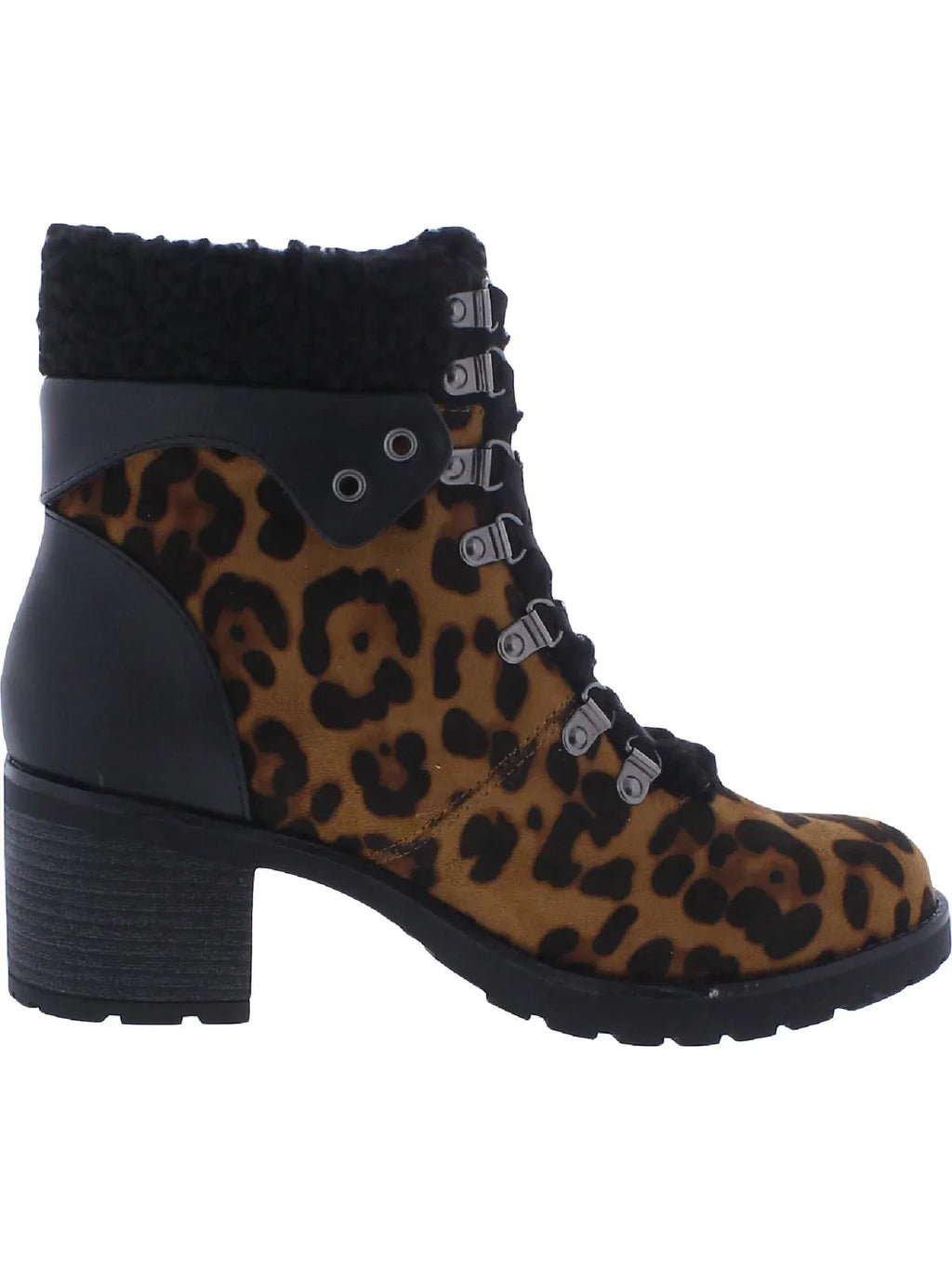 Womens Plush Emilia SHOE Lug Round Hiker Lace-Up AND Padded 8 Print Block Booties Leopard Heel Brown JANE Toe Trim THE Sole