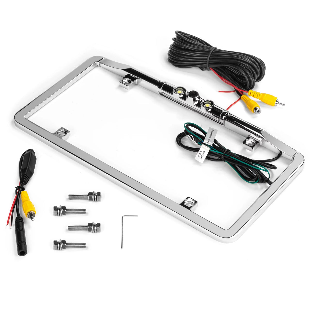 Full-Frame Active Lines - (Chrome) Parking Lights LED with Ultra BOYO Backup Slim Plate License Camera and VTL275LTJ
