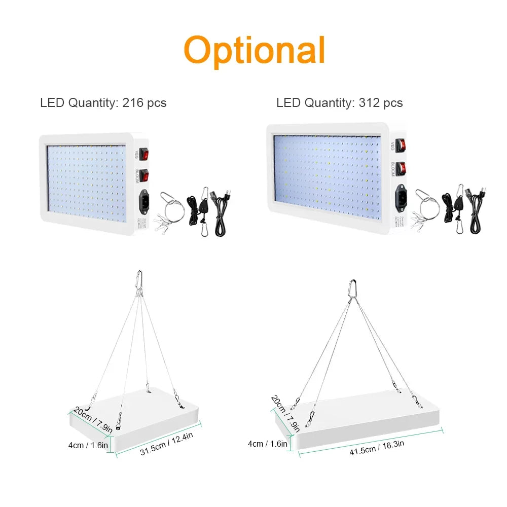 Hanging Growing Plant LEDs 312 Flowers Lamps IP65 Grow Switch Plants 2000W for Bloom Greenhouse Veg Waterproof Indoor Spectrum and Full for Seedlings Gecheer Dual