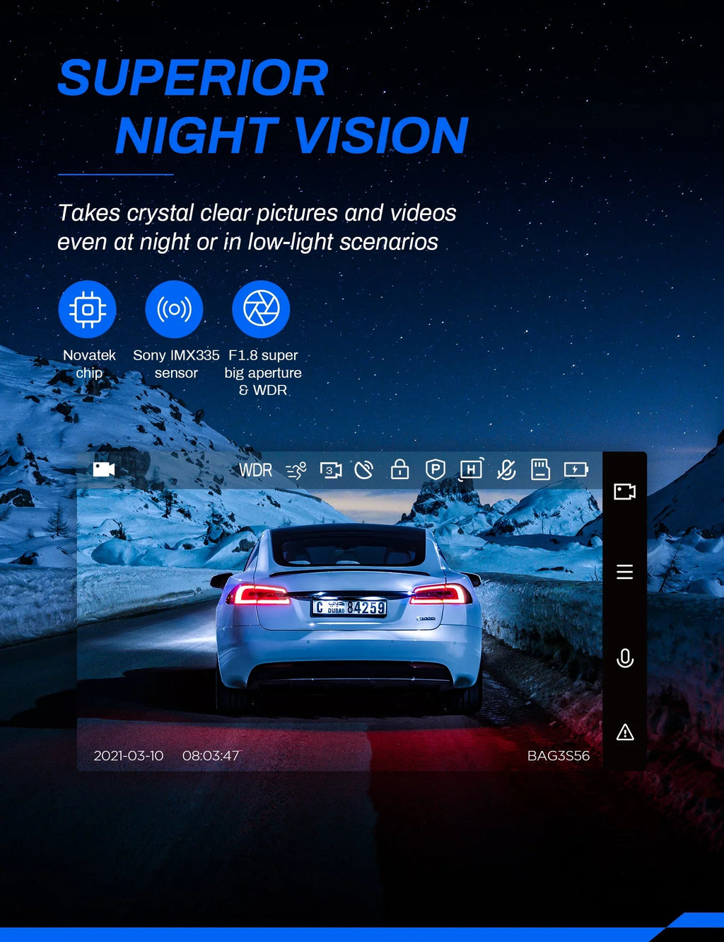 Crosstour Rear for 170° inch Cars Camera Dashboard Dash 2.5K Magnetic Screen and Camera Recorder Cam 3 Cam, Crosstour Dual Car Backup Front Dash