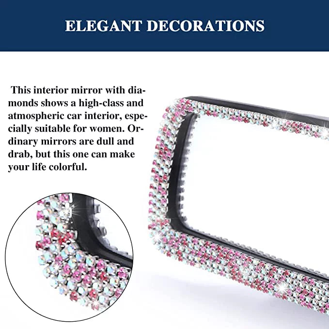 Car Women Bling Mirror, with Tee Glass, Decorations Car Rearview and Interior Bling View Mirror Bling Rear Car Accessories for