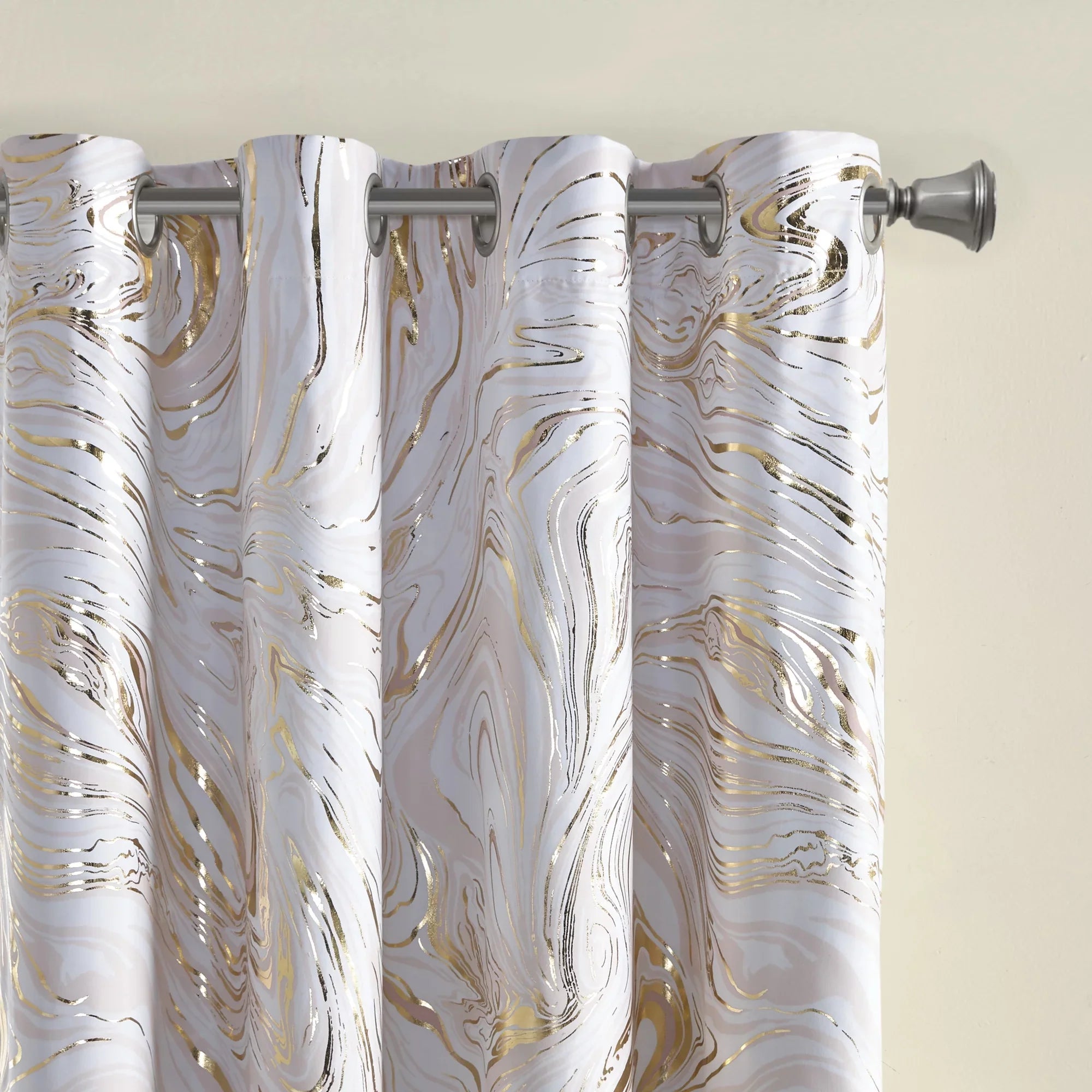 Printed 50x84" Metallic Total Intelligent Grommet Blush/Gold, Blackout Top Design Marble Curtain, Rebecca