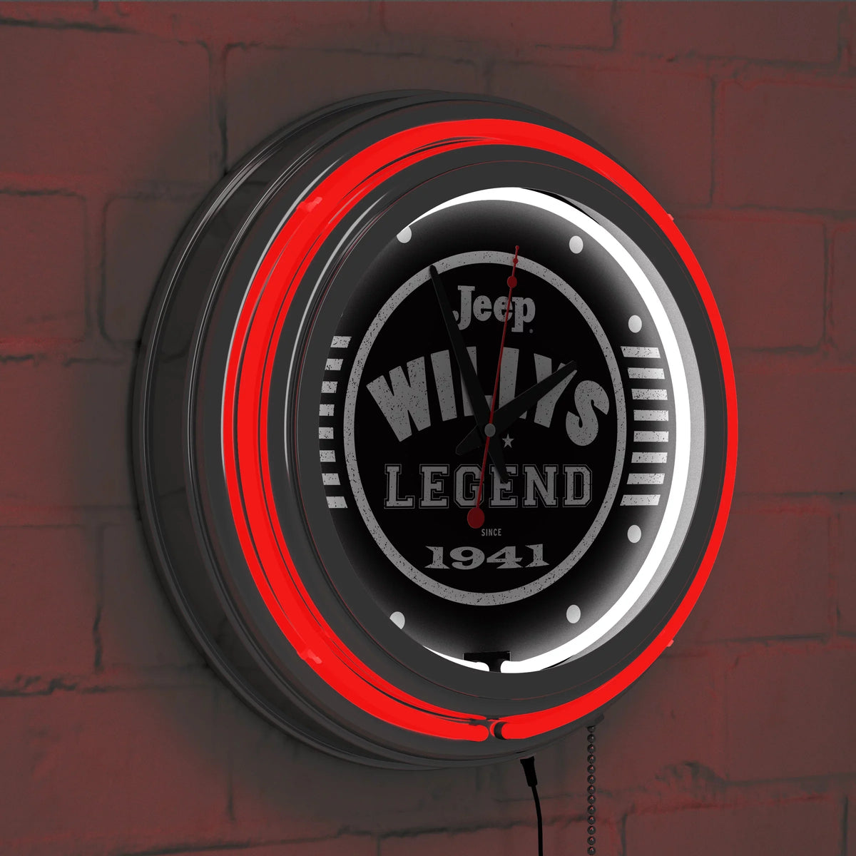 with Cave Double Analog Accessories (Red) Wall Black or Clock-Jeep Rung Legend Man Willys Garage, Chain-Pub, Clock Pull Neon