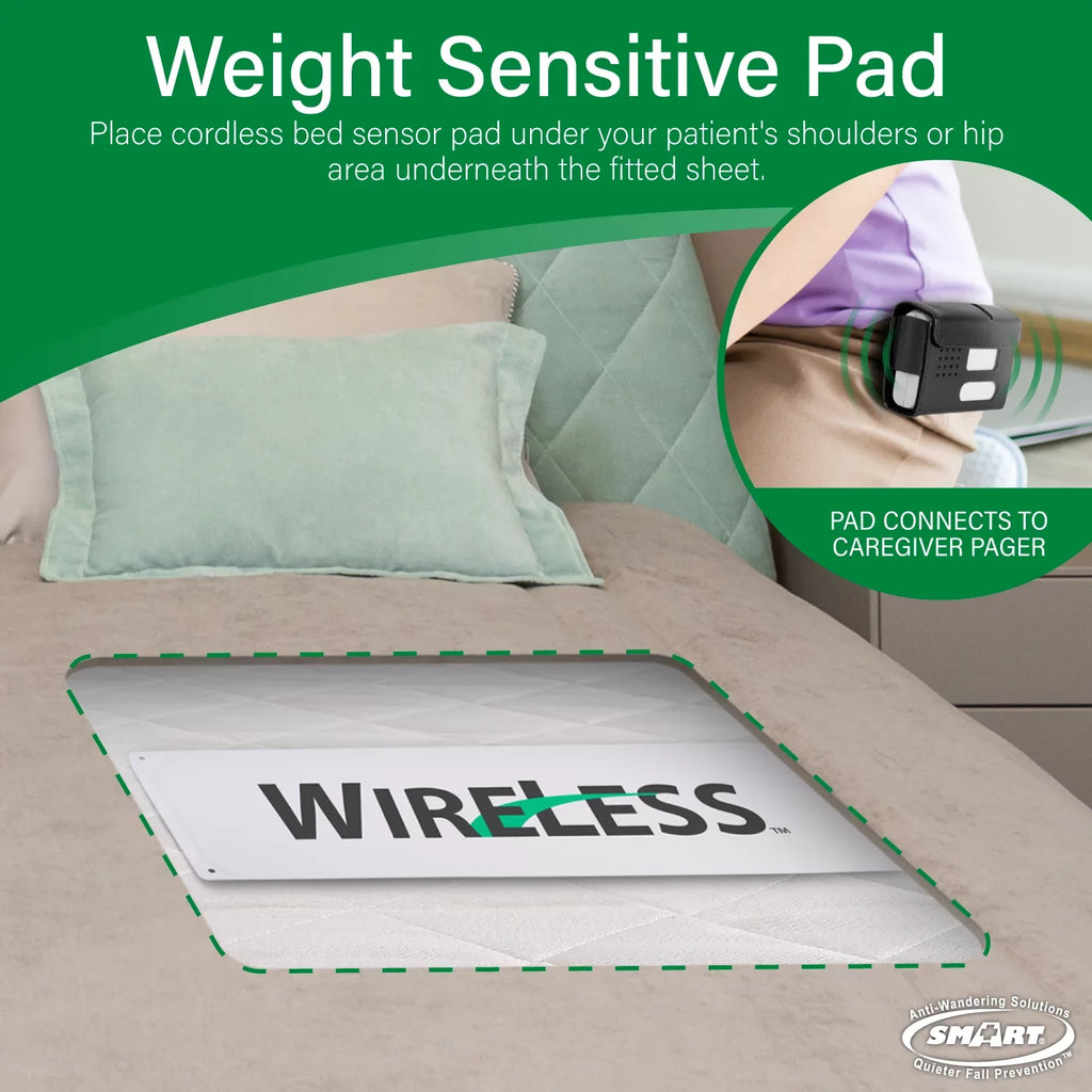 300' | Bed and Caregiver with with Up Fall Pager for Pad Caregiver Pad Alarm for Prevention 30" Medical Cordless Alerts Bed Weight Bed to System 10" x Sensor Alarm Smart Alarm Range | Wireless
