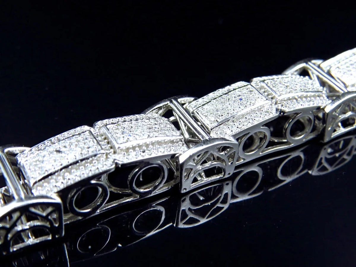 Pave 3D Genuine 10K Men's design Bracelet Gold Bar 15mm White Diamonds 5.5Ct
