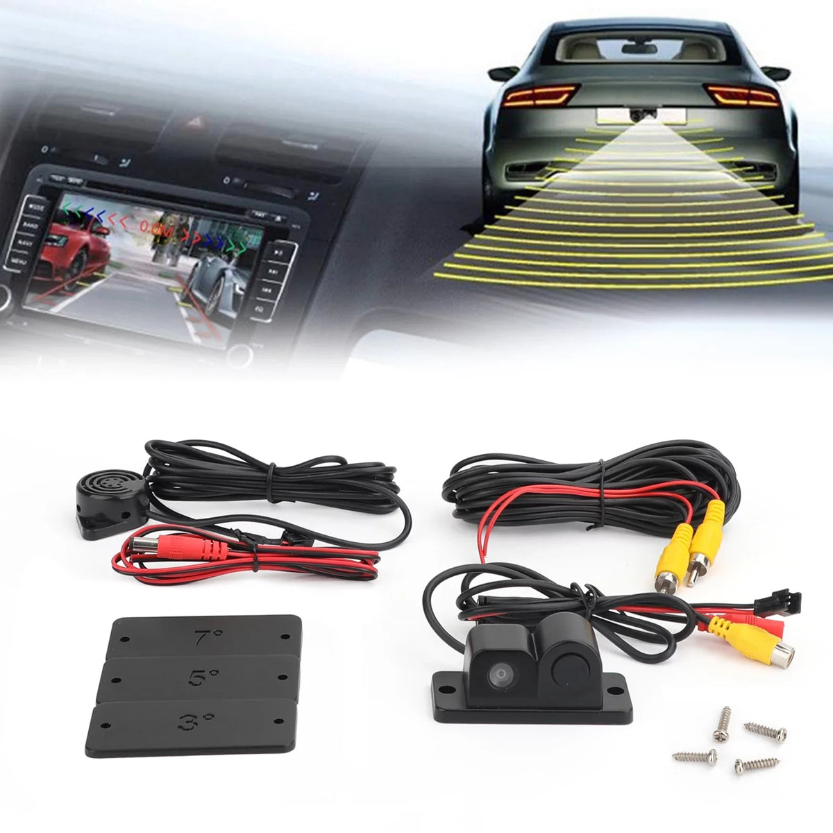 Camera Car Sound System Car + Kit Radar 3 Alarm + Sensor Rear in Park 1 View