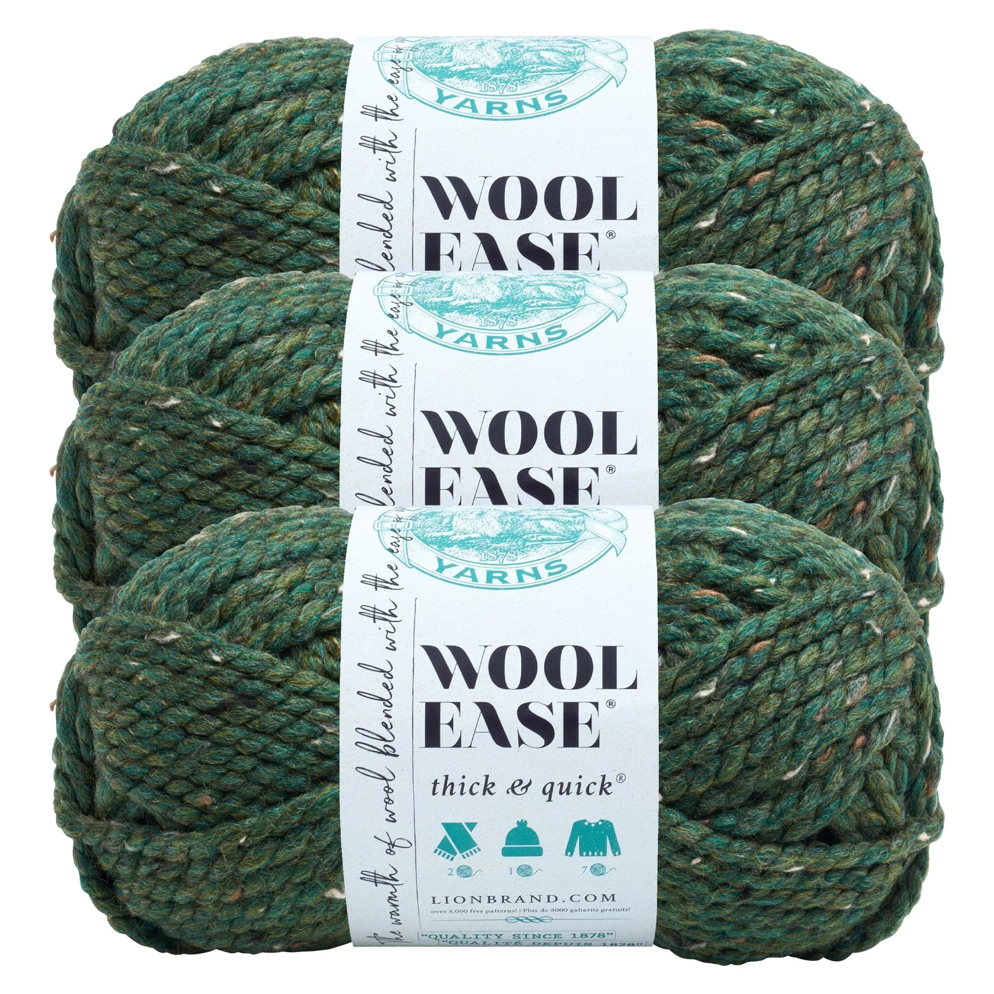 Super Acrylic, Wool-Ease Yarn Brand Green Kale & Pack Bulky Yarn 3 Wool Quick Lion Thick