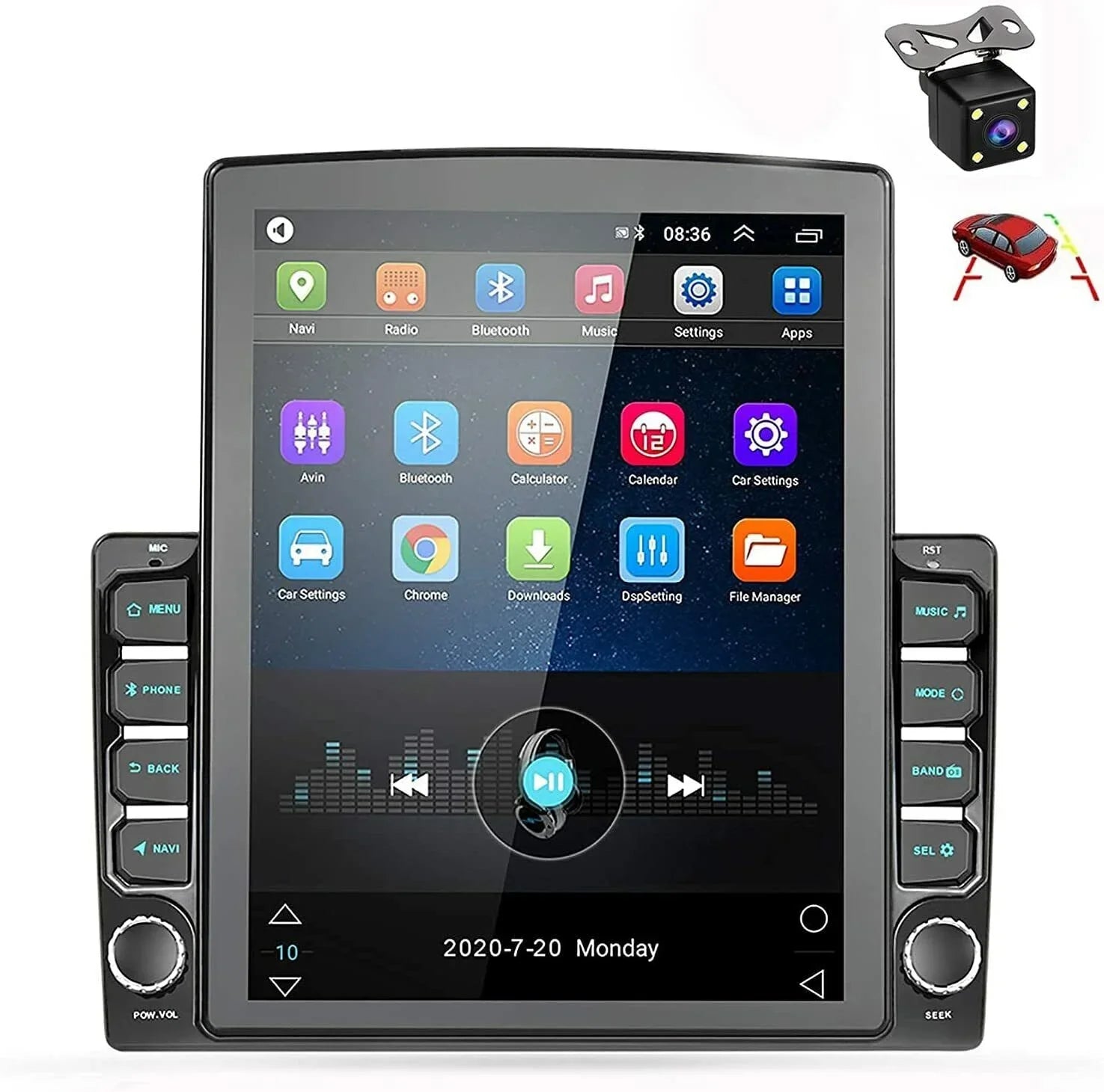 Screen Stereo Reversing Input Navigation Touch KingFurt Radio Music Camera Car 9.7" Universal Bluetooth