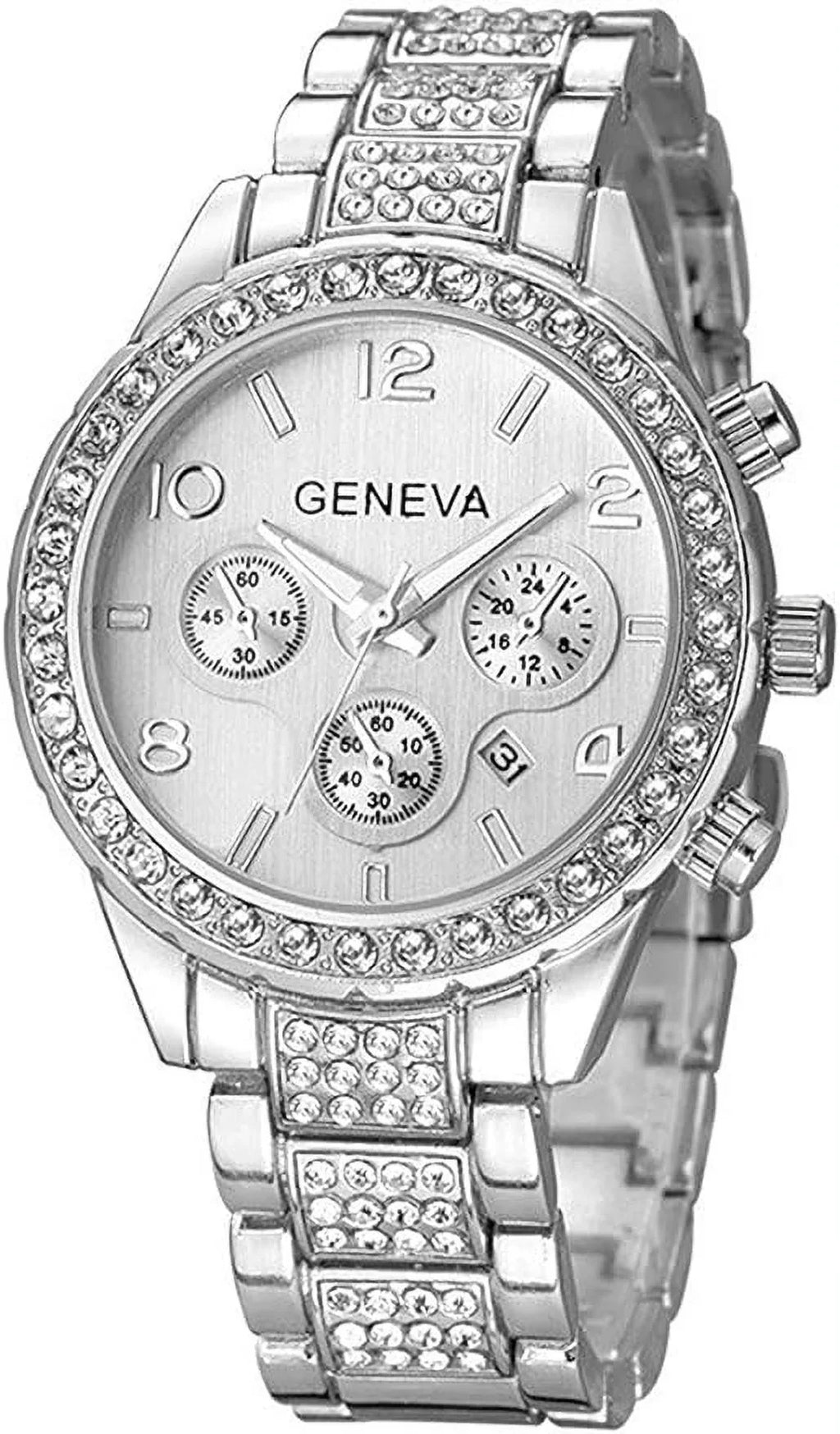 Link Luminous FANMIS Bracelet Analog Watch Calendar with Diamonds Stainless Crystal Quartz Unisex Steel Pointer Pave Luxury Floating