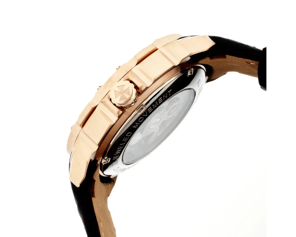 Gold-tone Carter Watch Men's Black HR2506 Leather Case Black Heritor Stainless Rose Dial Steel Skeleton