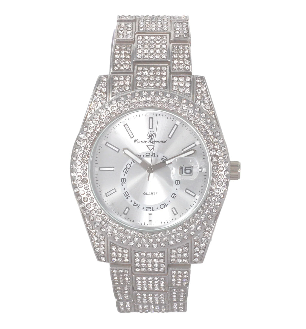 Bling'ed Ice Out Silver Blast! Trim Necklace Out Hip Matching with Raymond - with Rolly Blinged Sets Zig Hop Iced Zag Looks Necklace Charles Sets Wristwatch Band and on Out -