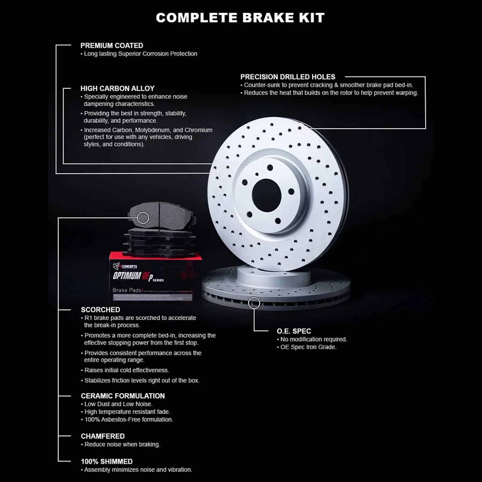 Brake OEp and 2007-2015 R1 Pads| Optimum Pads| Pads Brakes G37, Rotors Rotors G35, and Rotors|fits Q60 Brake Front |Front Brake Kit Concepts and