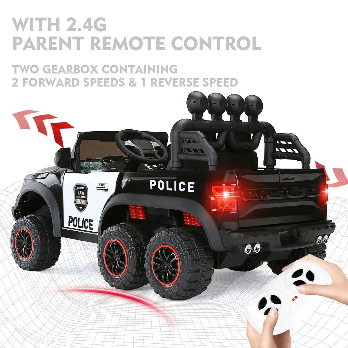 6 with Remote JOYLDIAS Car (Black) Control on Ride Kids Toy Police 12V Wheels