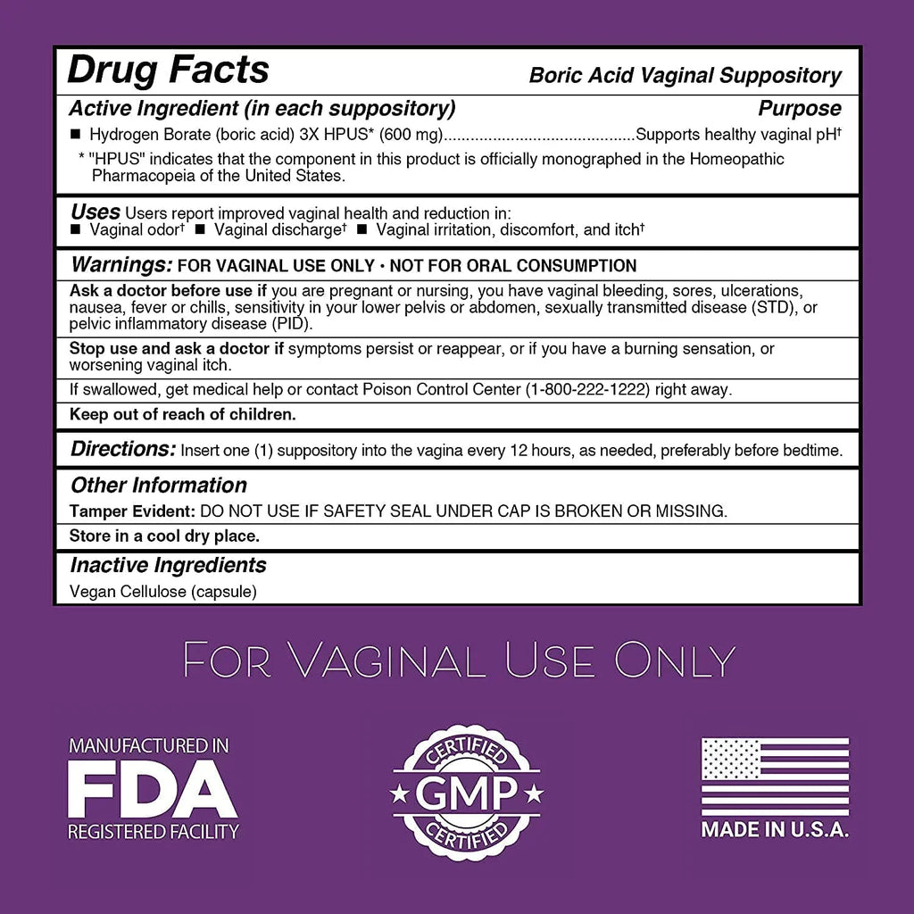 Infection, pH in 100% made Rose Women, USA Balance - Vaginitis, Vaginal (600mg) 90-Count Boric Intimate Bacterial 21 Suppositories for Vaginosis, Yeast Acid Acid Suppositories, + Boric for Applicators
