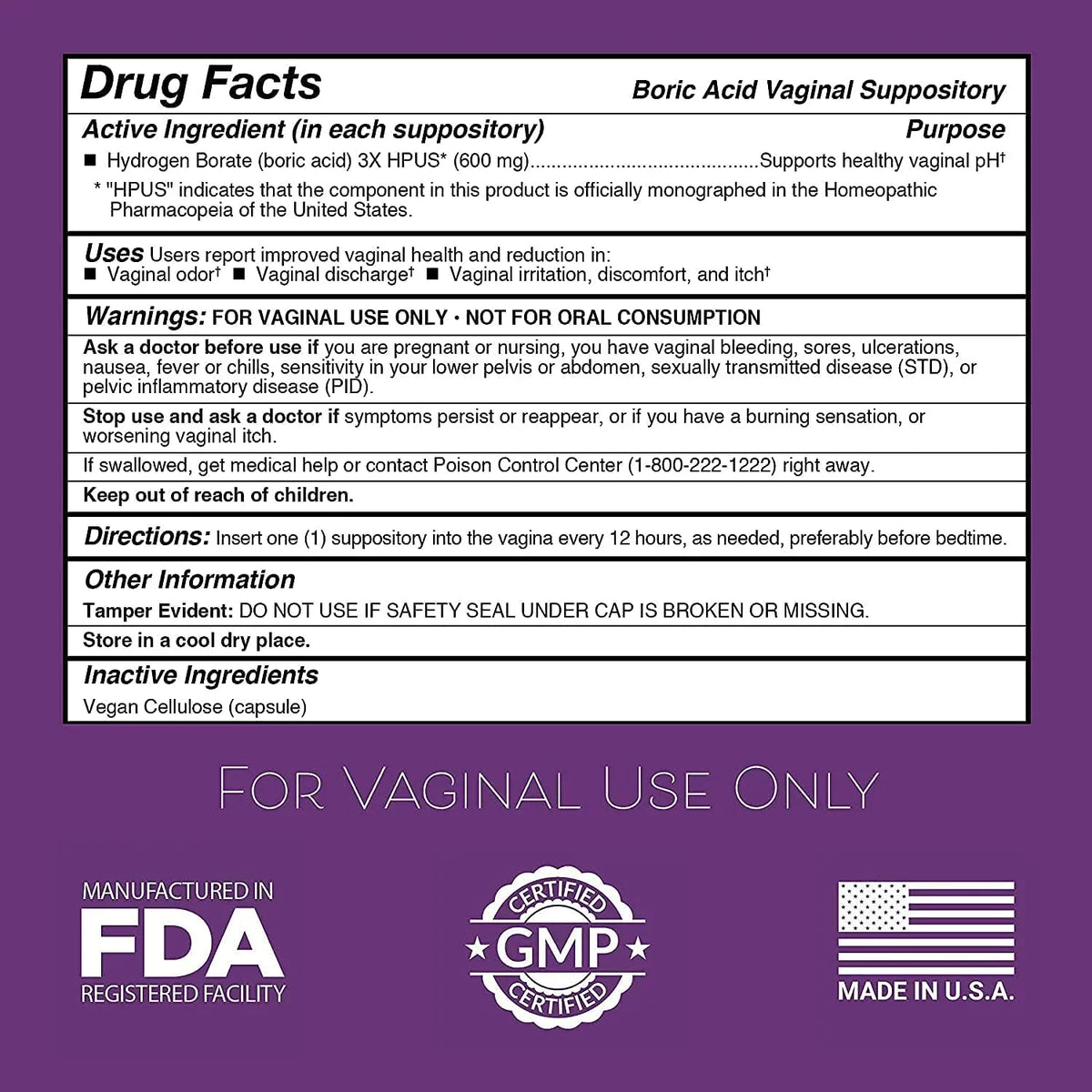 Infection, pH in 100% made Rose Women, USA Balance - Vaginitis, Vaginal (600mg) 90-Count Boric Intimate Bacterial 21 Suppositories for Vaginosis, Yeast Acid Acid Suppositories, + Boric for Applicators