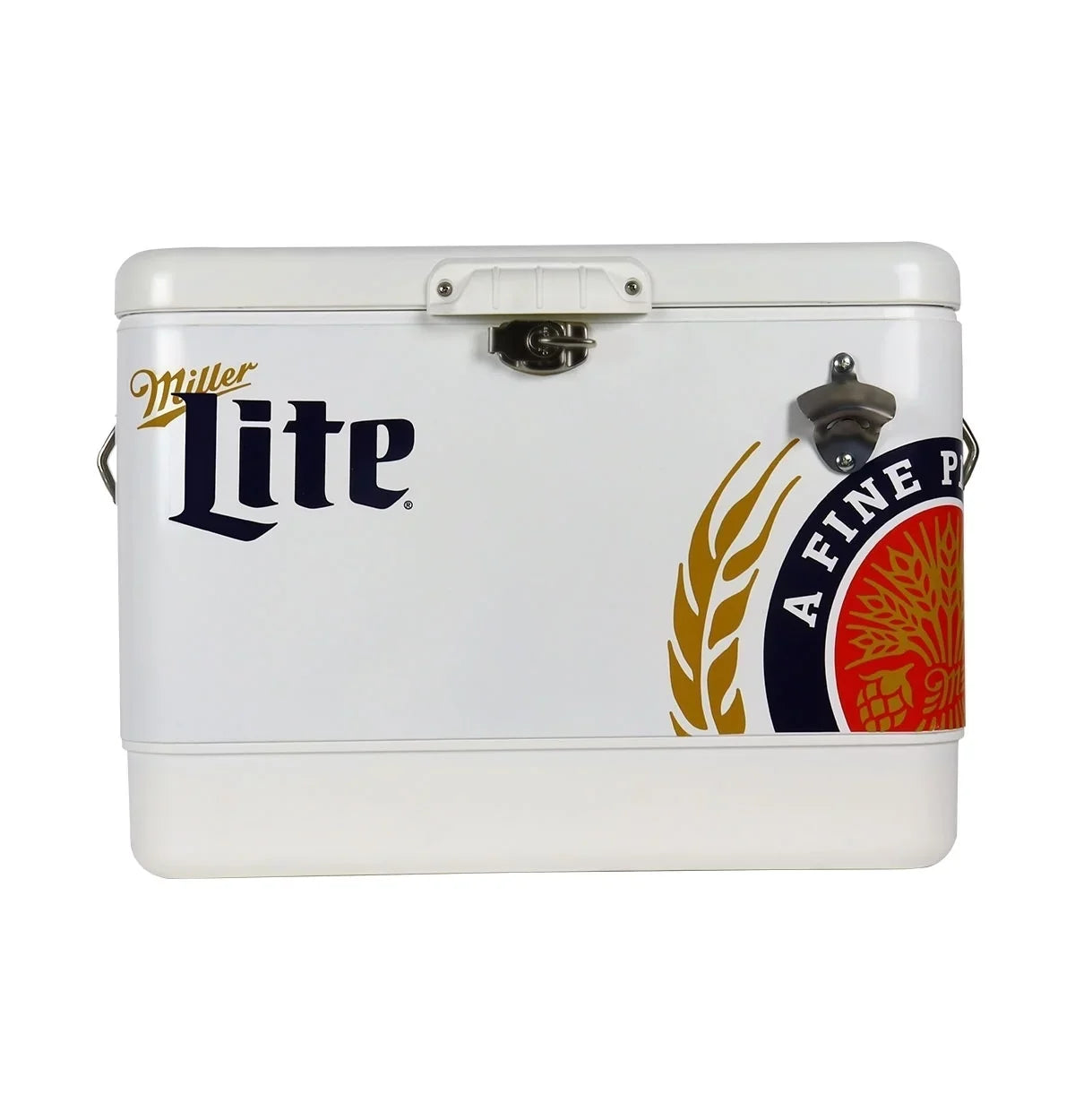 Tailgating, BBQs, RV, and steel-belted Lite Cooler Miller Can with Portable Camping, 51L (54 Cooler, 85 Blue, Beach, White Bottle Chest Opener, Fishing Beverage QT), Ice for